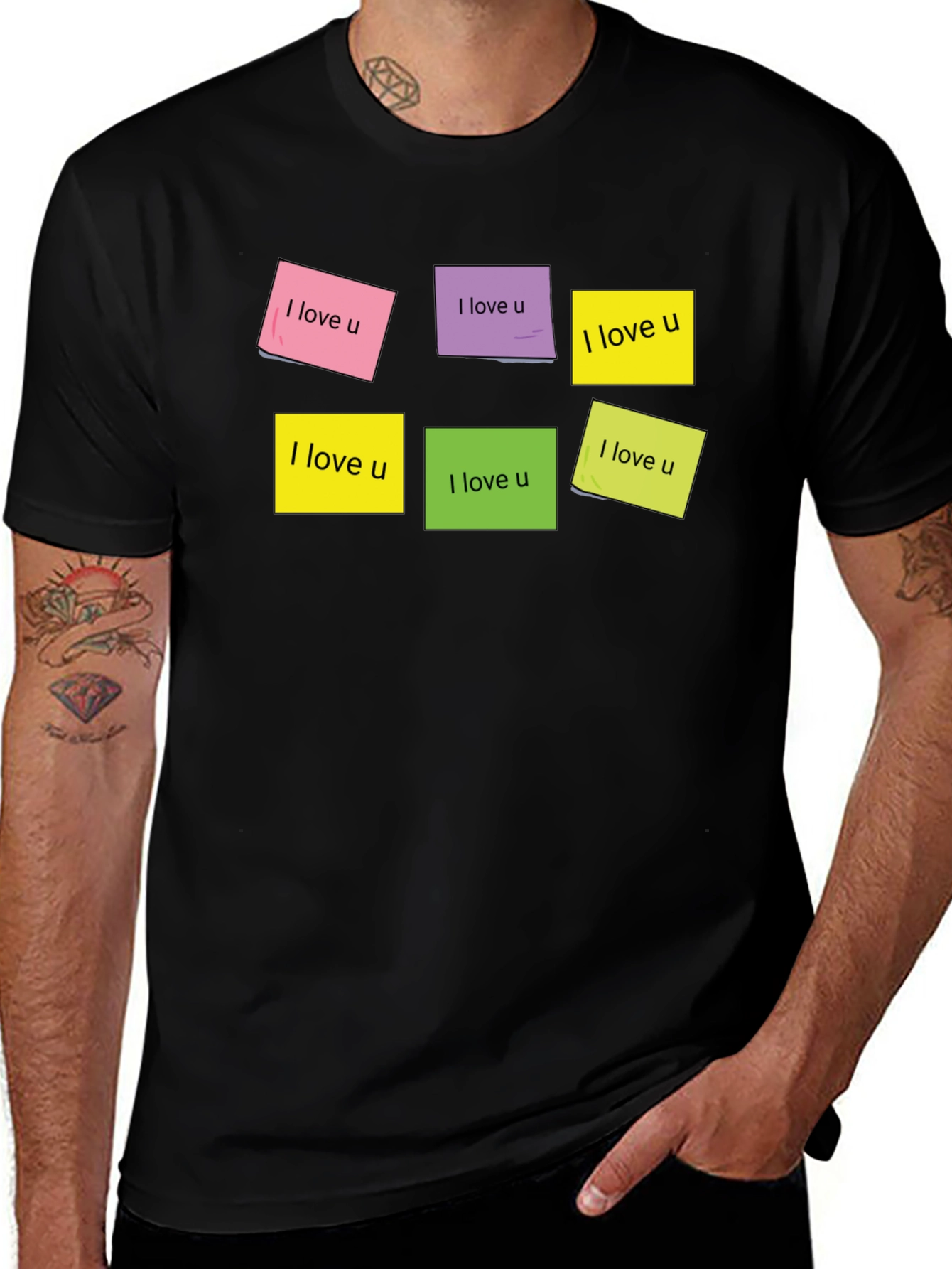 I Love U Sticky Notes Graphic T-Shirt