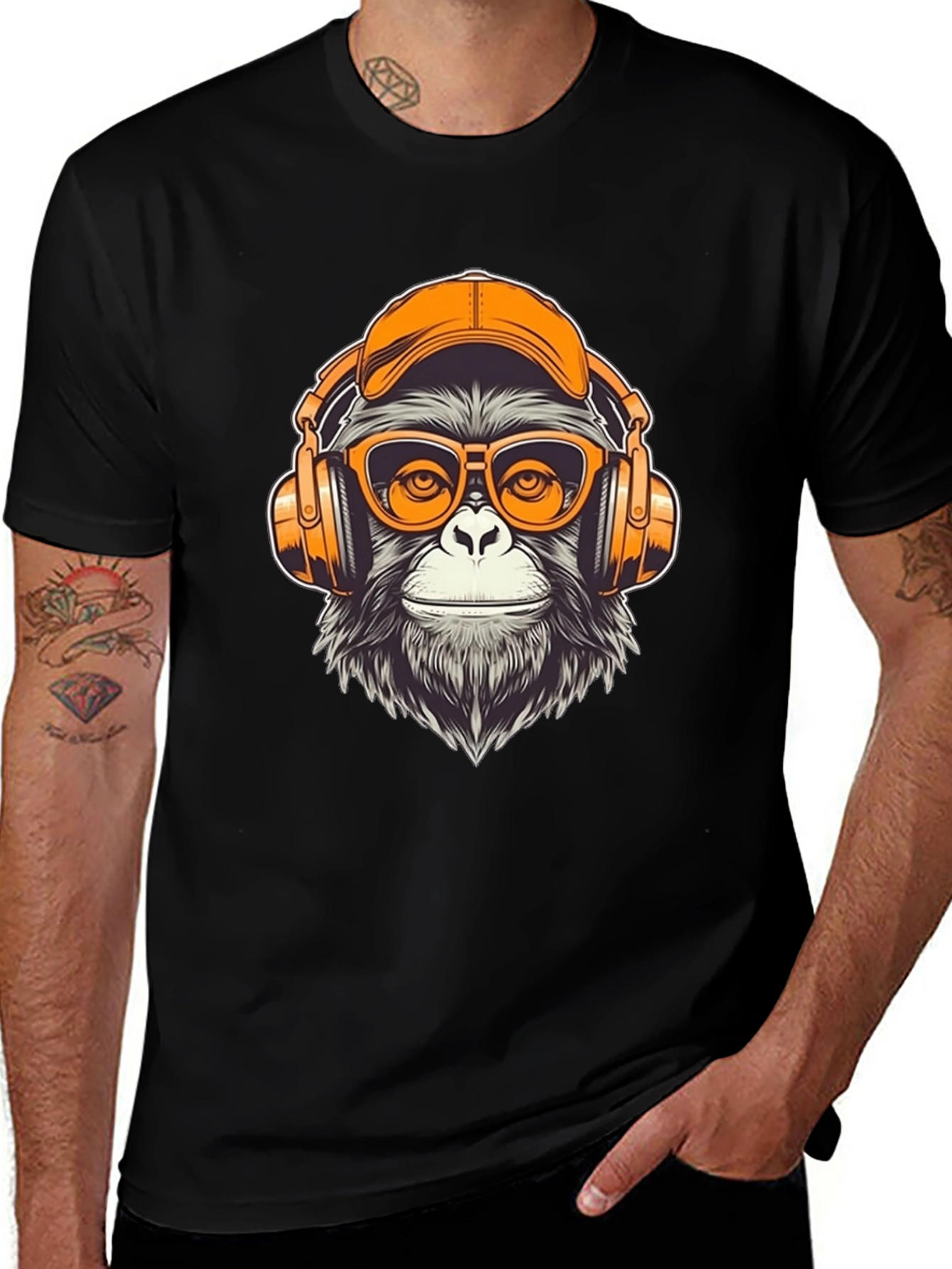 Variant 21 of Monkey DJ Graphic Tee - Cool Black T-Shirt