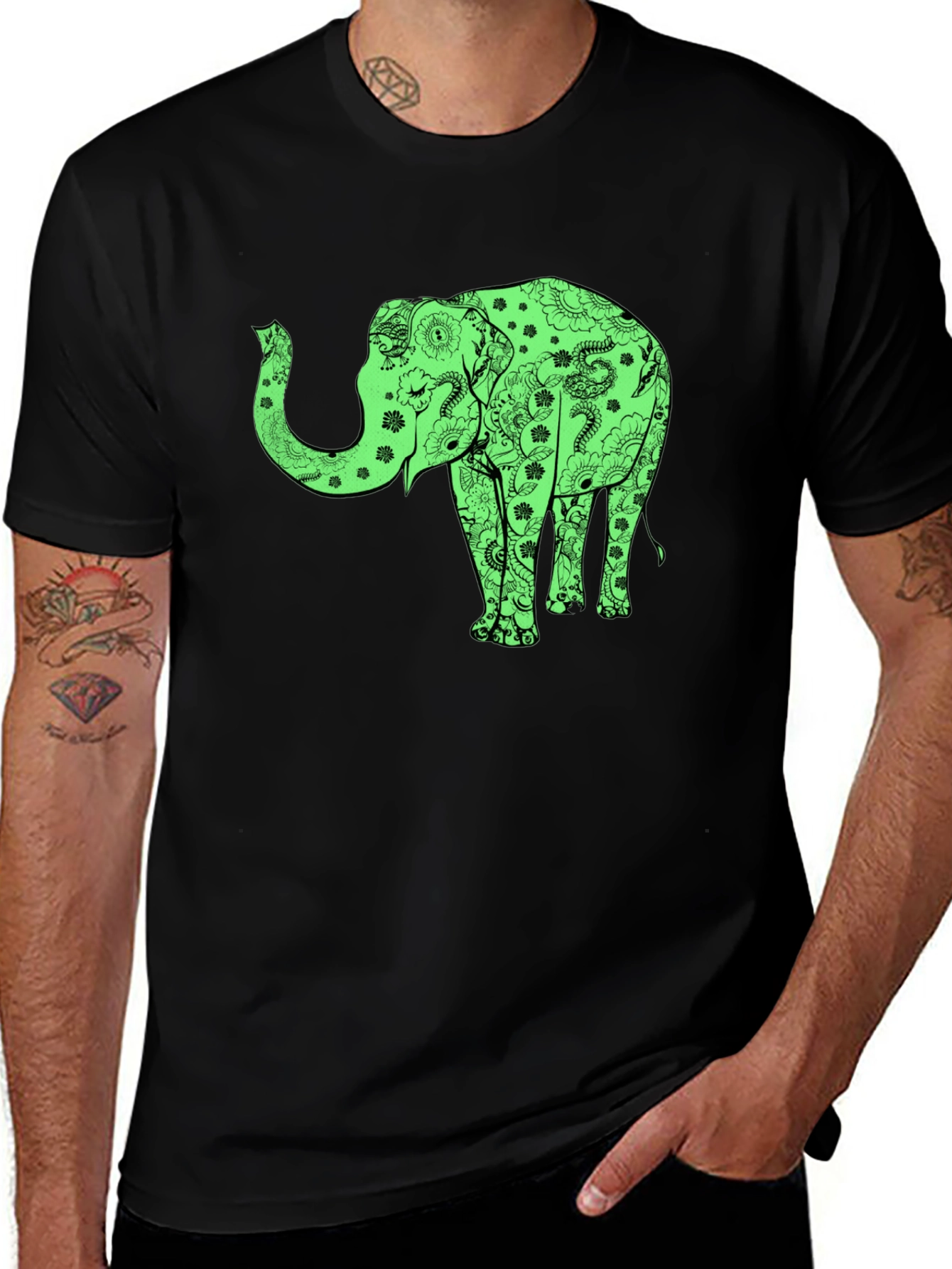 Variant 28 of Elephant Graphic Tee - Black Cotton T-Shirt