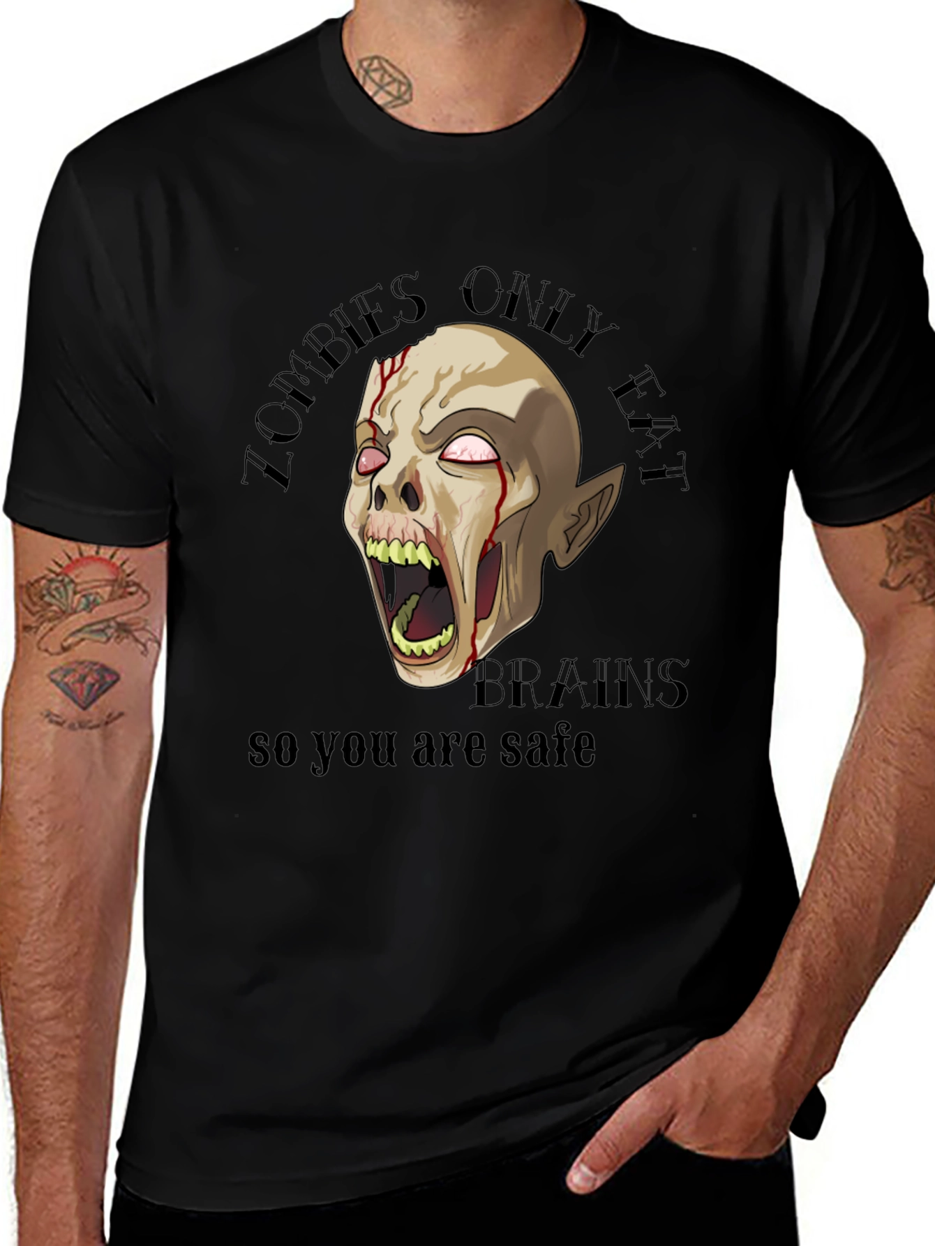 Variant 6 of Zombie Brains Graphic Tee - Safe From Zombies