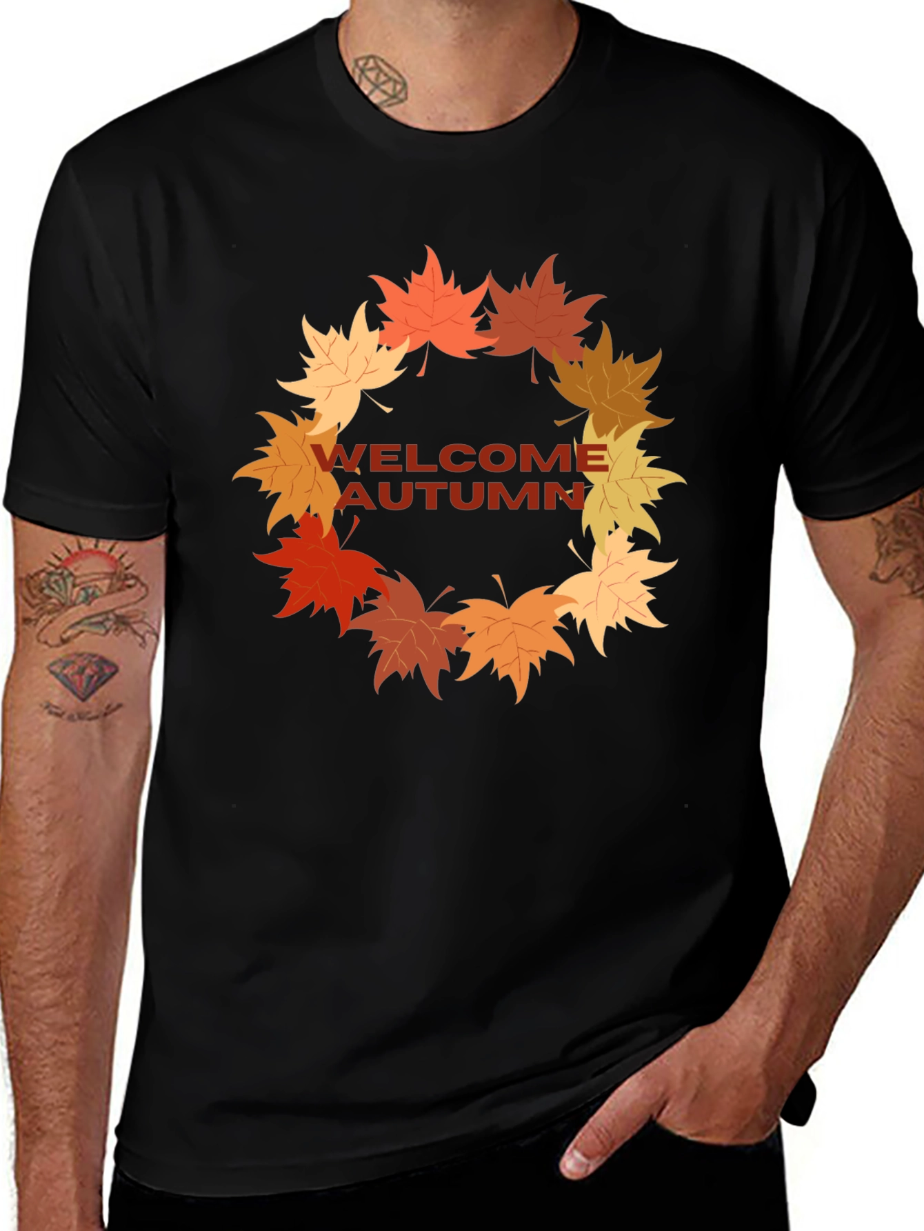 Variant 26 of Welcome Autumn T-Shirt Fall Leaves Wreath Design