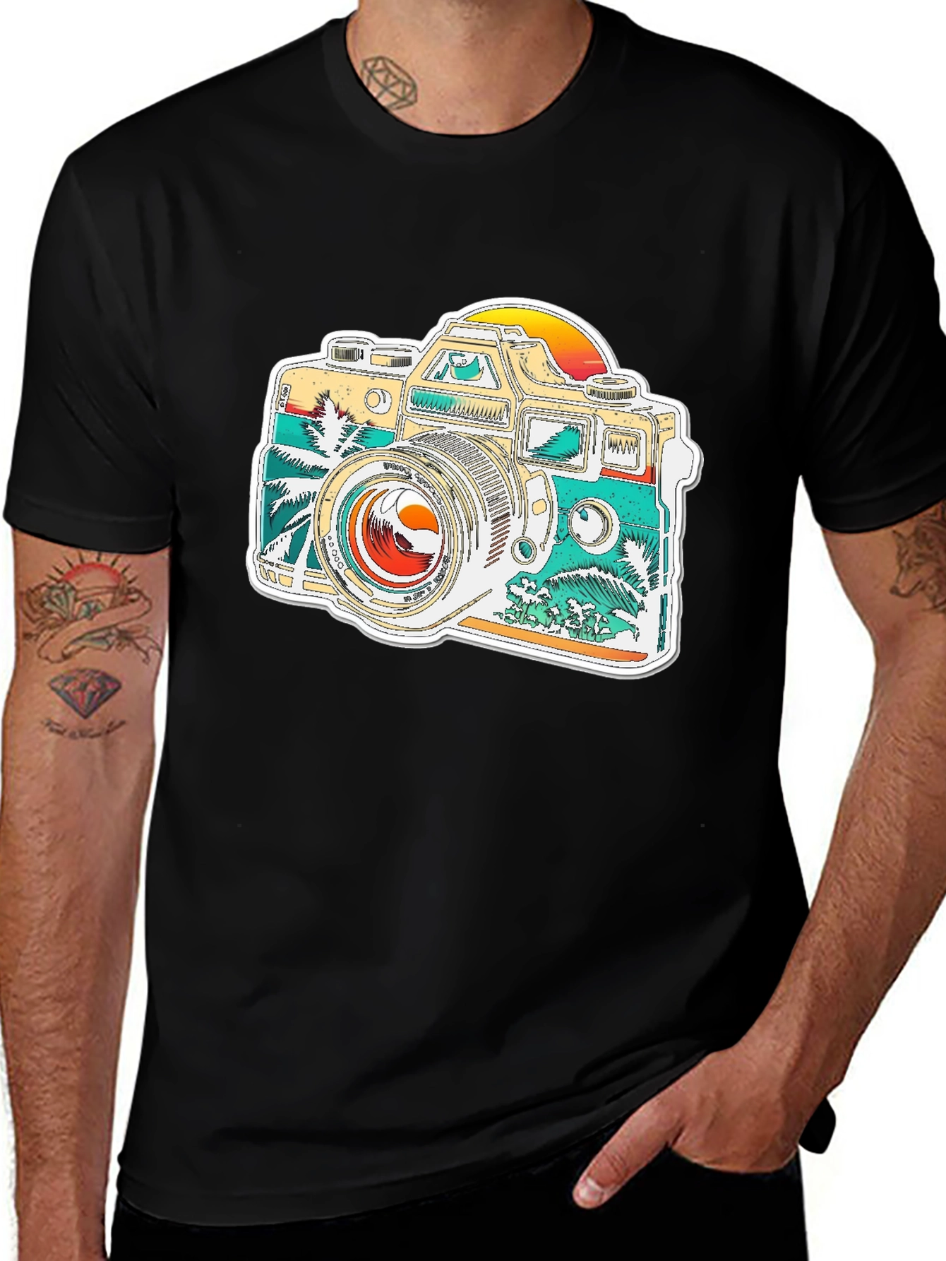 Variant 18 of Retro Camera Graphic Tee - Vintage Style Black T-Shirt