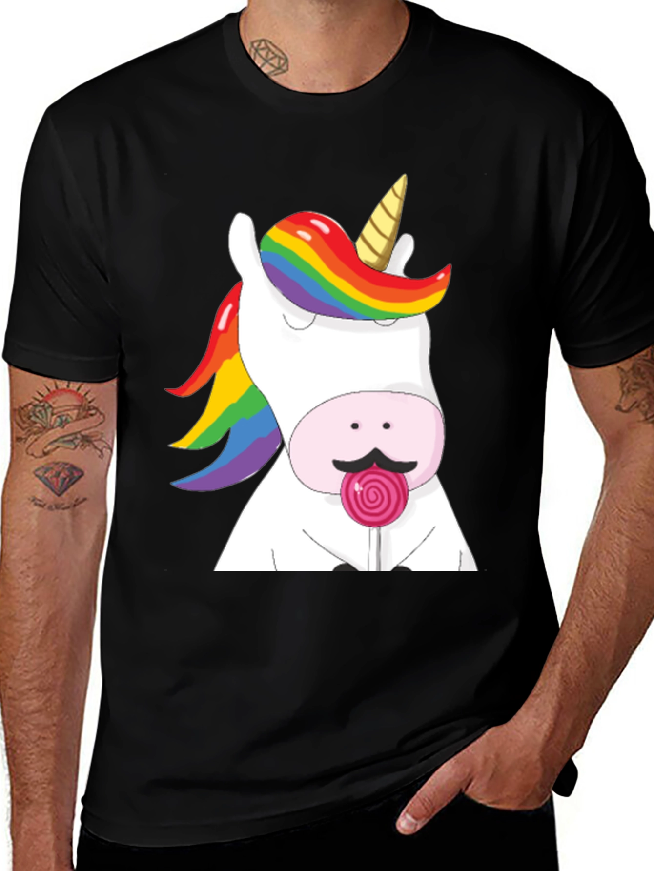 Variant 13 of Funny Unicorn Lollipop T-Shirt - Rainbow Mane Graphic Tee