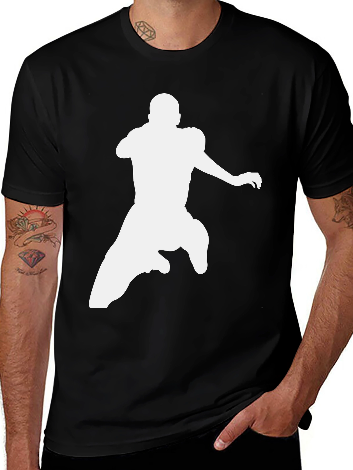 Variant 17 of Football Silhouette Graphic Tee - Black Cotton Blend