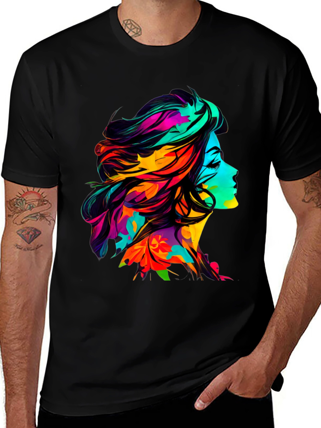 Variant 23 of Vibrant Woman Graphic Black T-Shirt