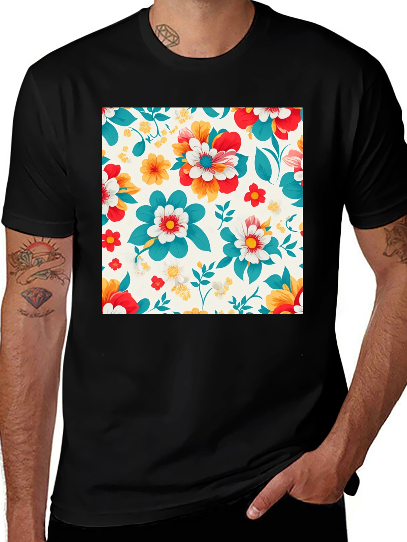 Variant 6 of Floral Pattern Black T-Shirt