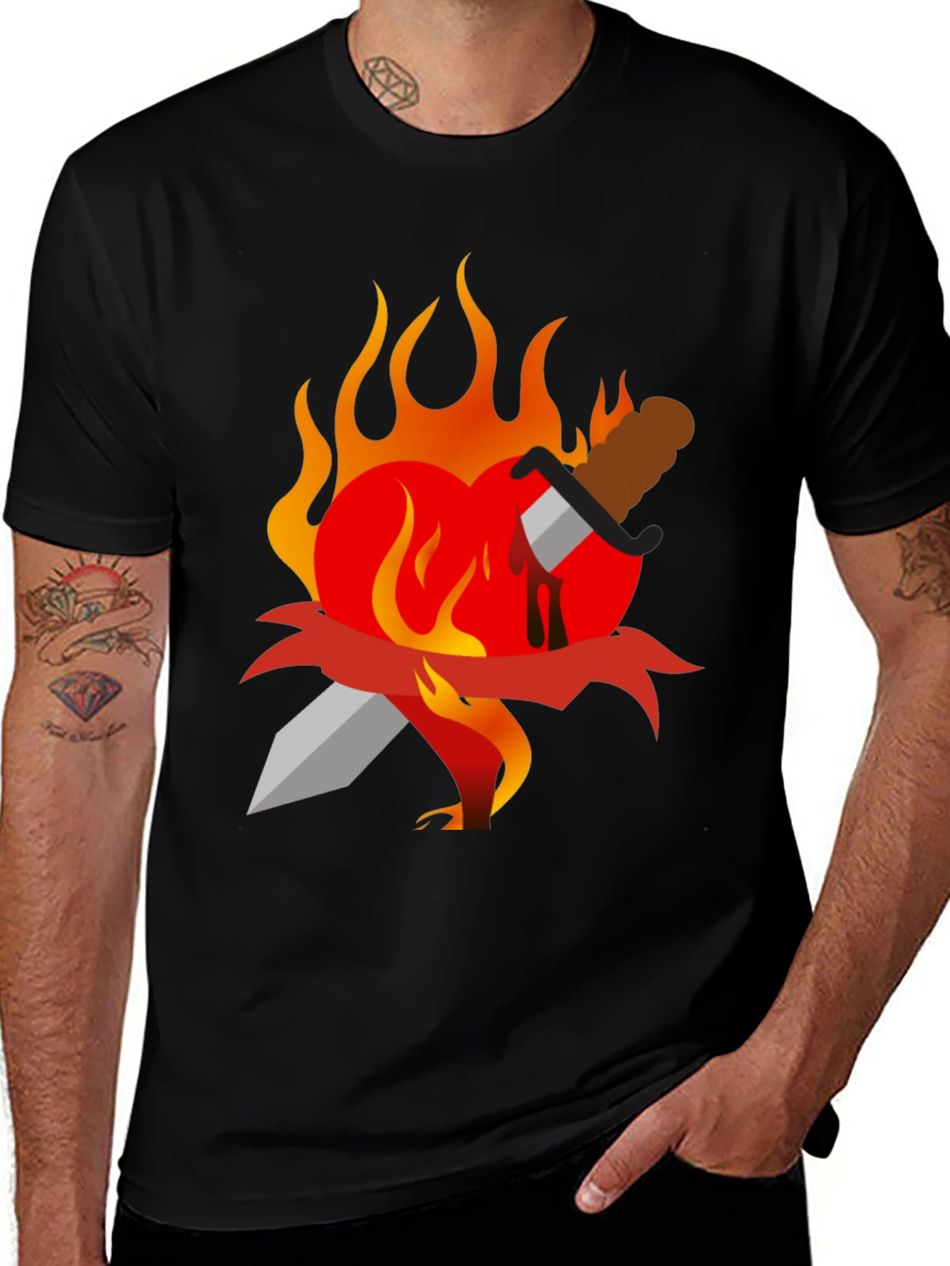 Variant 22 of Fiery Heart Dagger Tee - Edgy Graphic Print Shirt