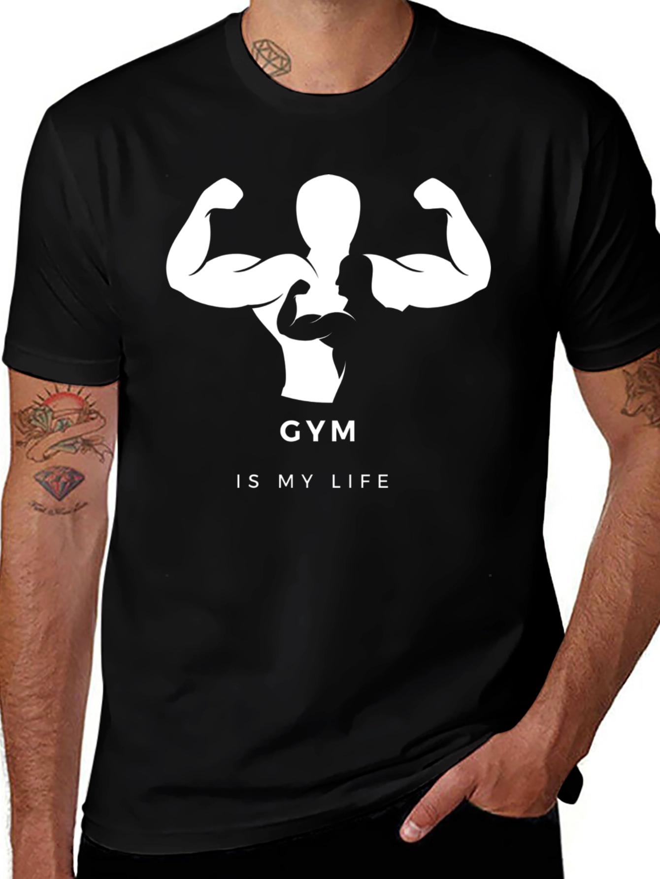 Variant 4 of Gym Is My Life Graphic Tee - Men's Black T-Shirt