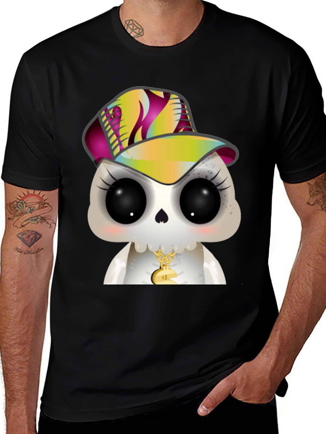 Variant 2 of Cartoon Skull with Hat Graphic T-Shirt