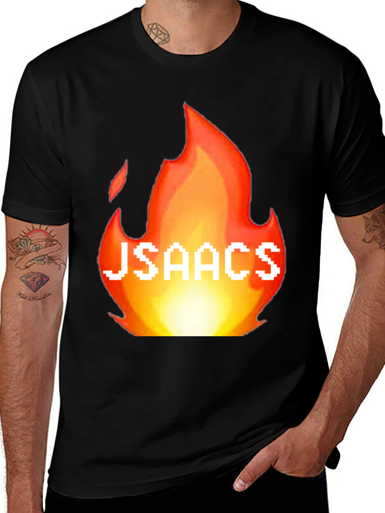 Variant 11 of JSAACS Fire Graphic T-Shirt - Bold Pixelated Design