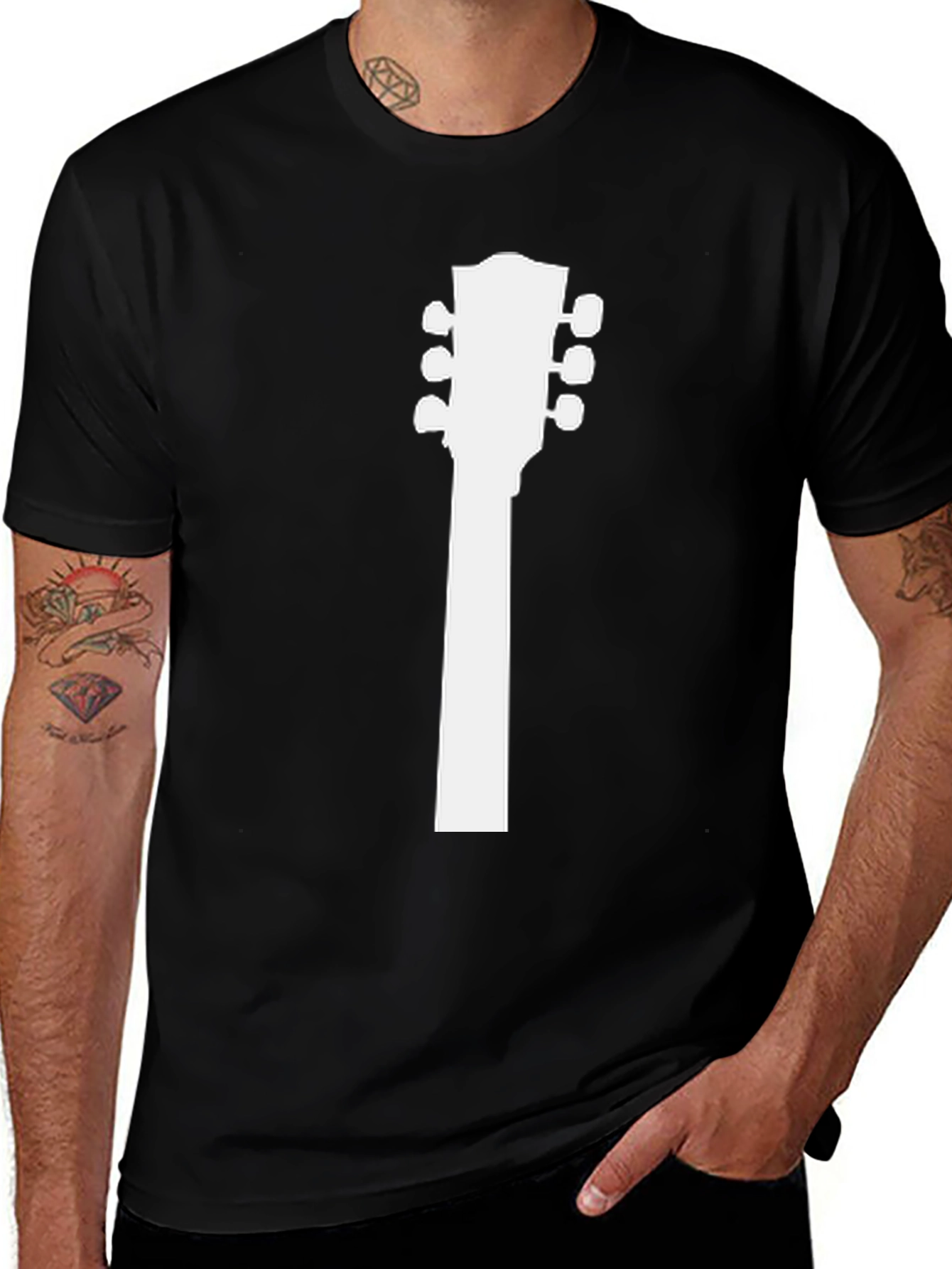 Variant 20 of Guitar Headstock Graphic Tee - Black Cotton Shirt