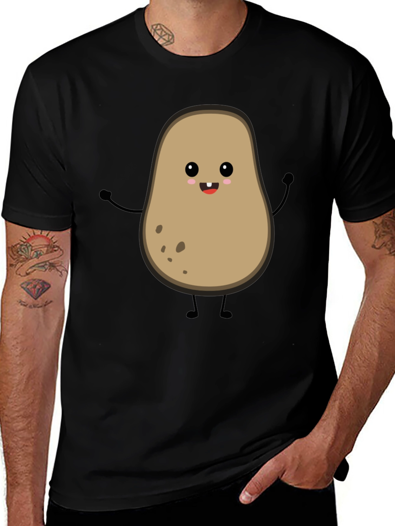 Funny Potato Graphic Tee - Black Cotton Shirt