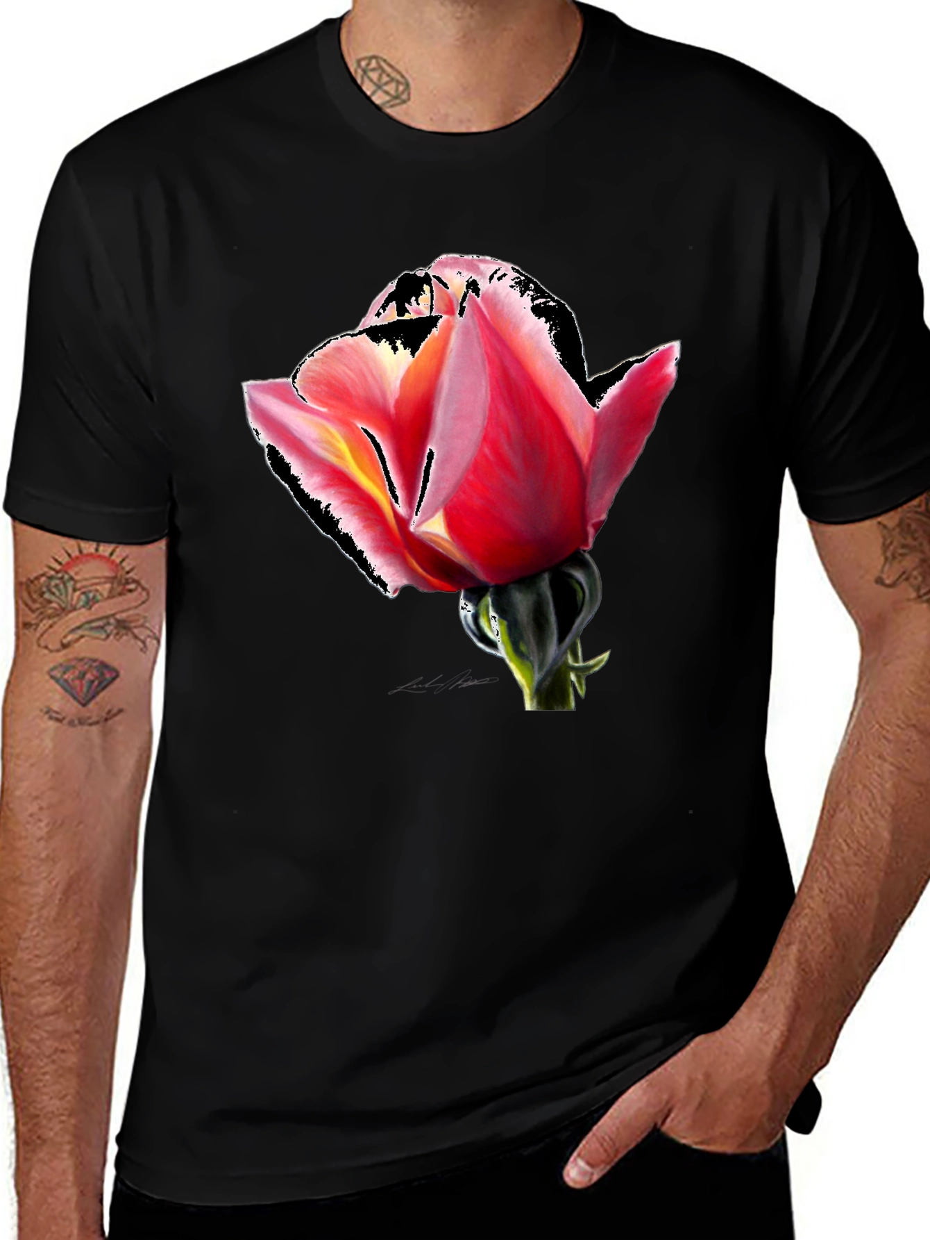 Variant 18 of Rose Graphic Black T-Shirt