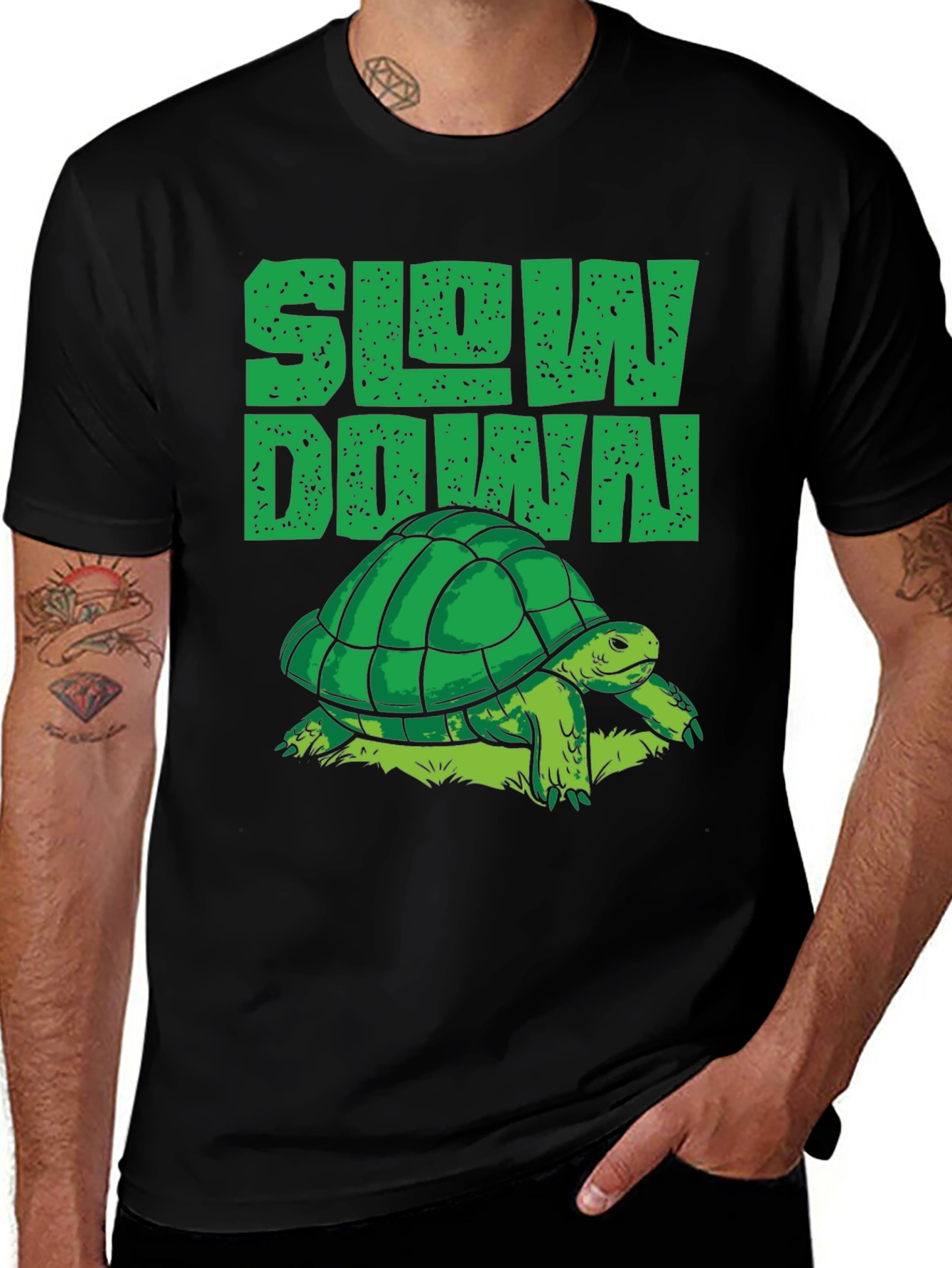 Variant 16 of Slow Down Turtle Graphic T-Shirt - Black