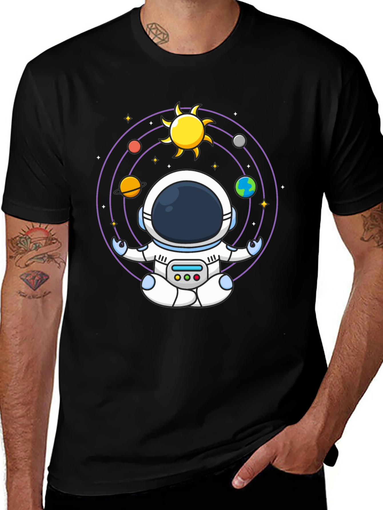 Variant 22 of Astronaut Meditation T-Shirt - Black Cotton Blend