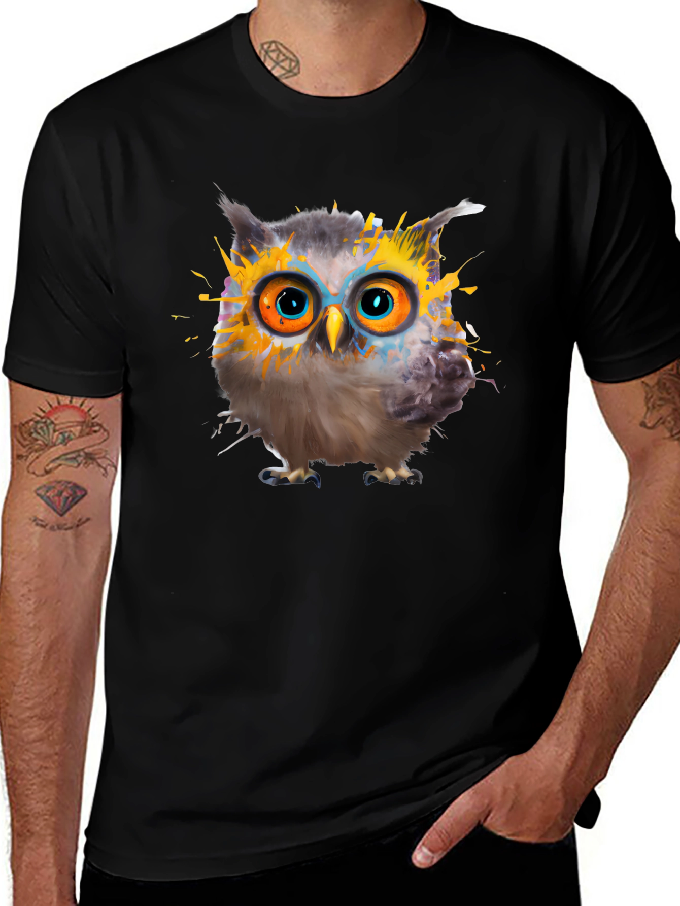 Variant 27 of Owl Graphic Print Black T-Shirt