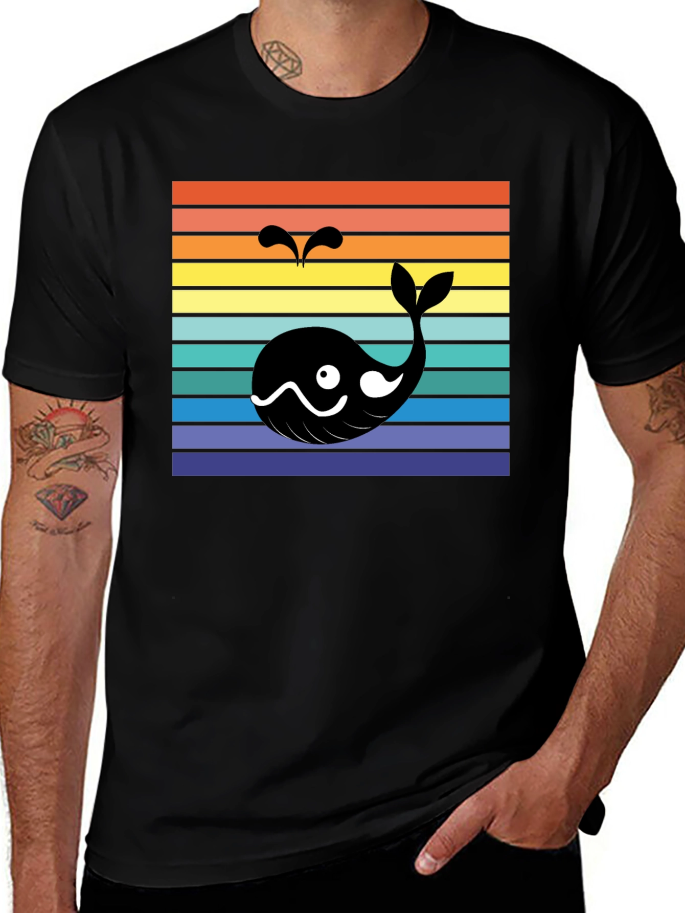 Variant 3 of Retro Whale Graphic Tee - Men's Black T-Shirt