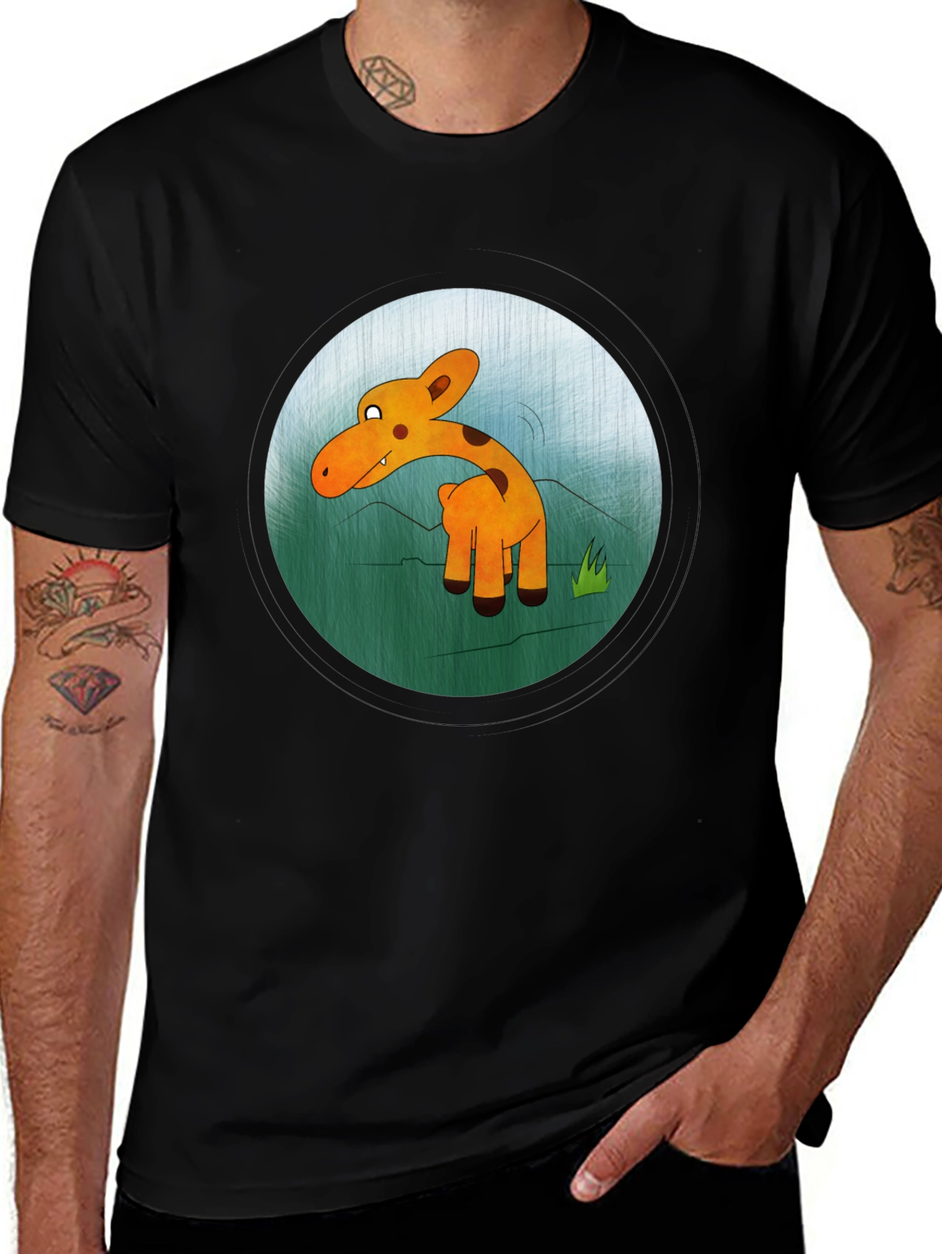 Variant 9 of Cartoon Giraffe Graphic Black T-Shirt