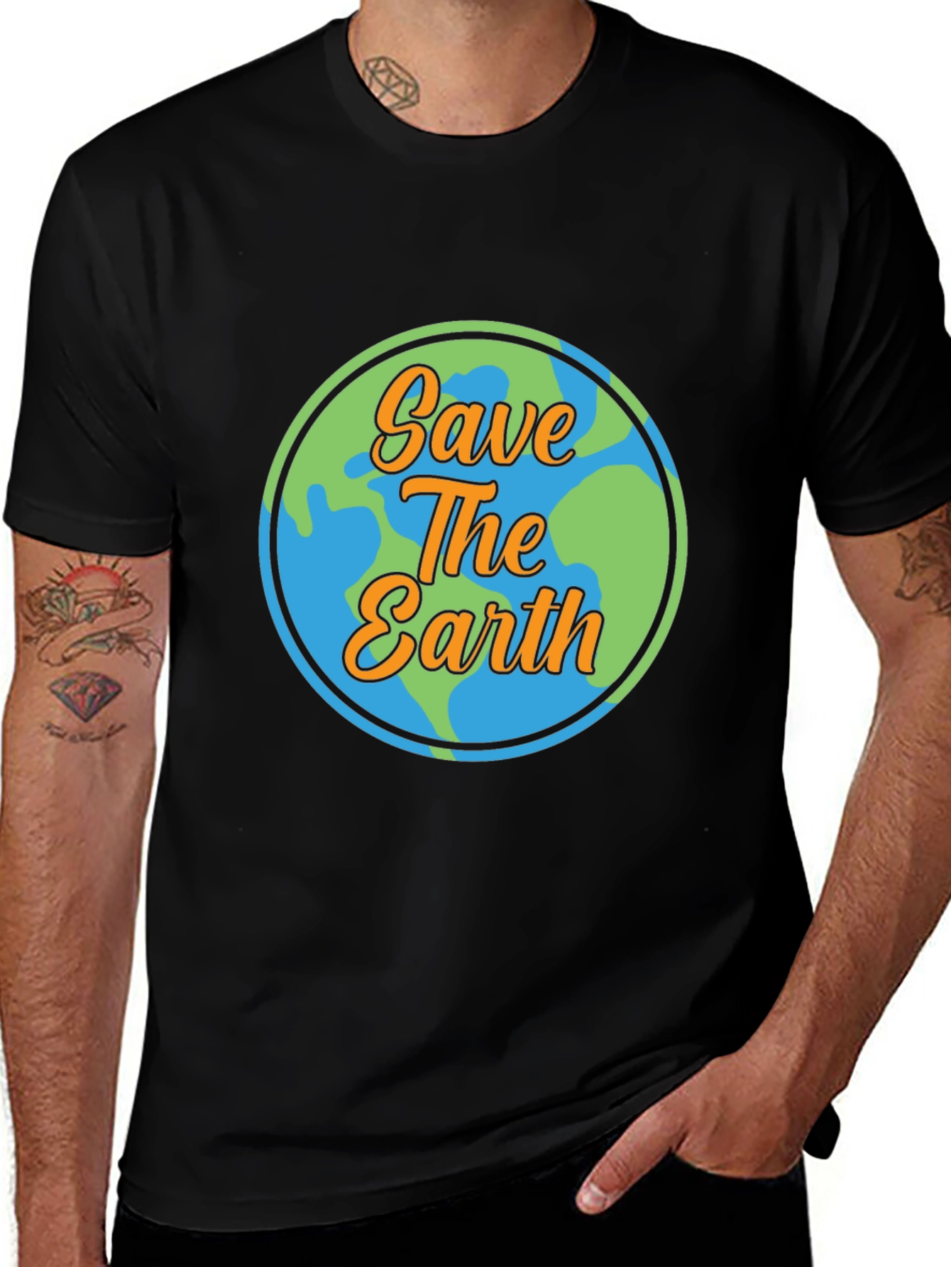 Variant 5 of Save The Earth Graphic Tee - Black Cotton T-Shirt