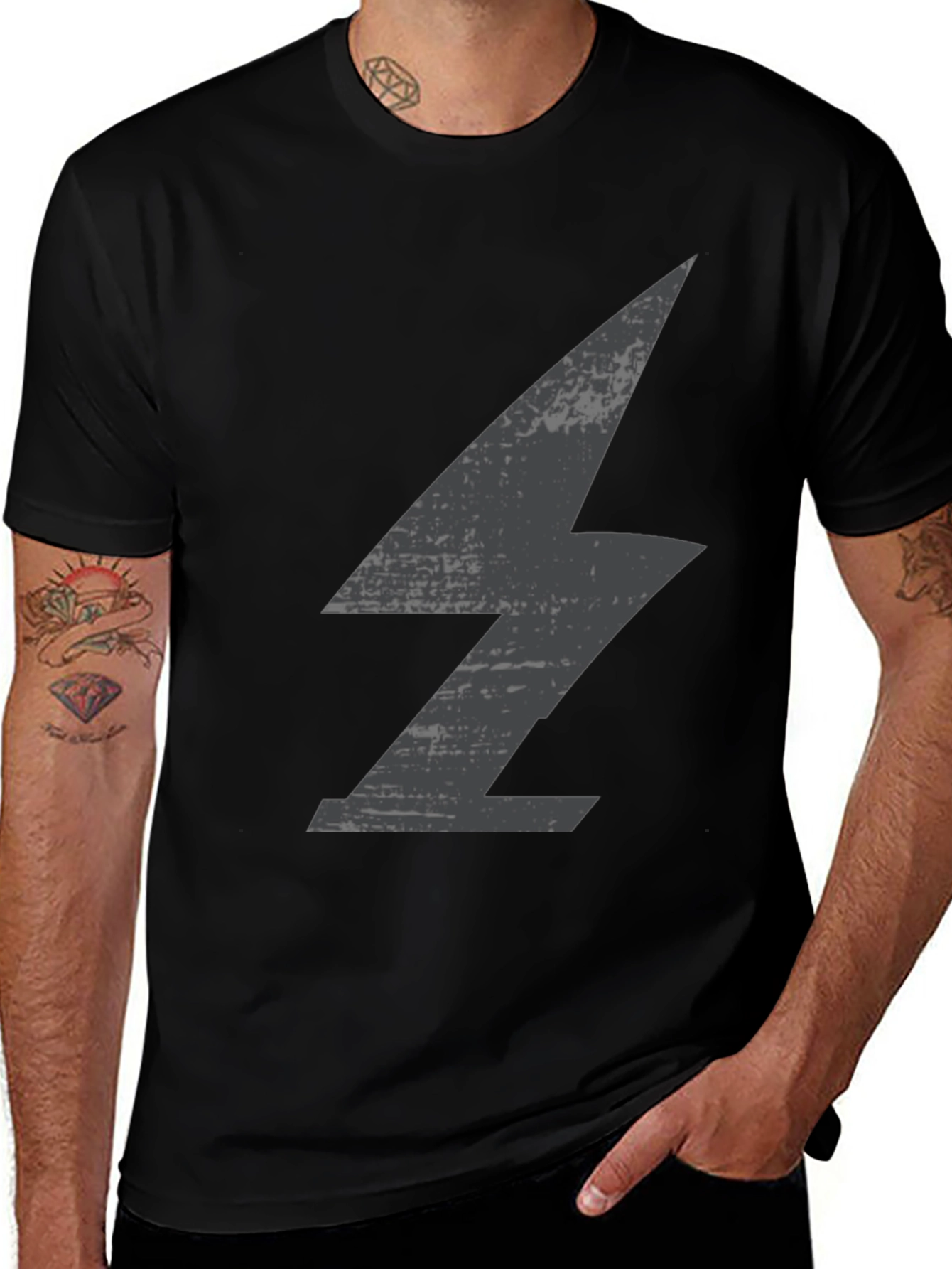 Variant 9 of Men's Black T-Shirt with Lightning Bolt Graphic