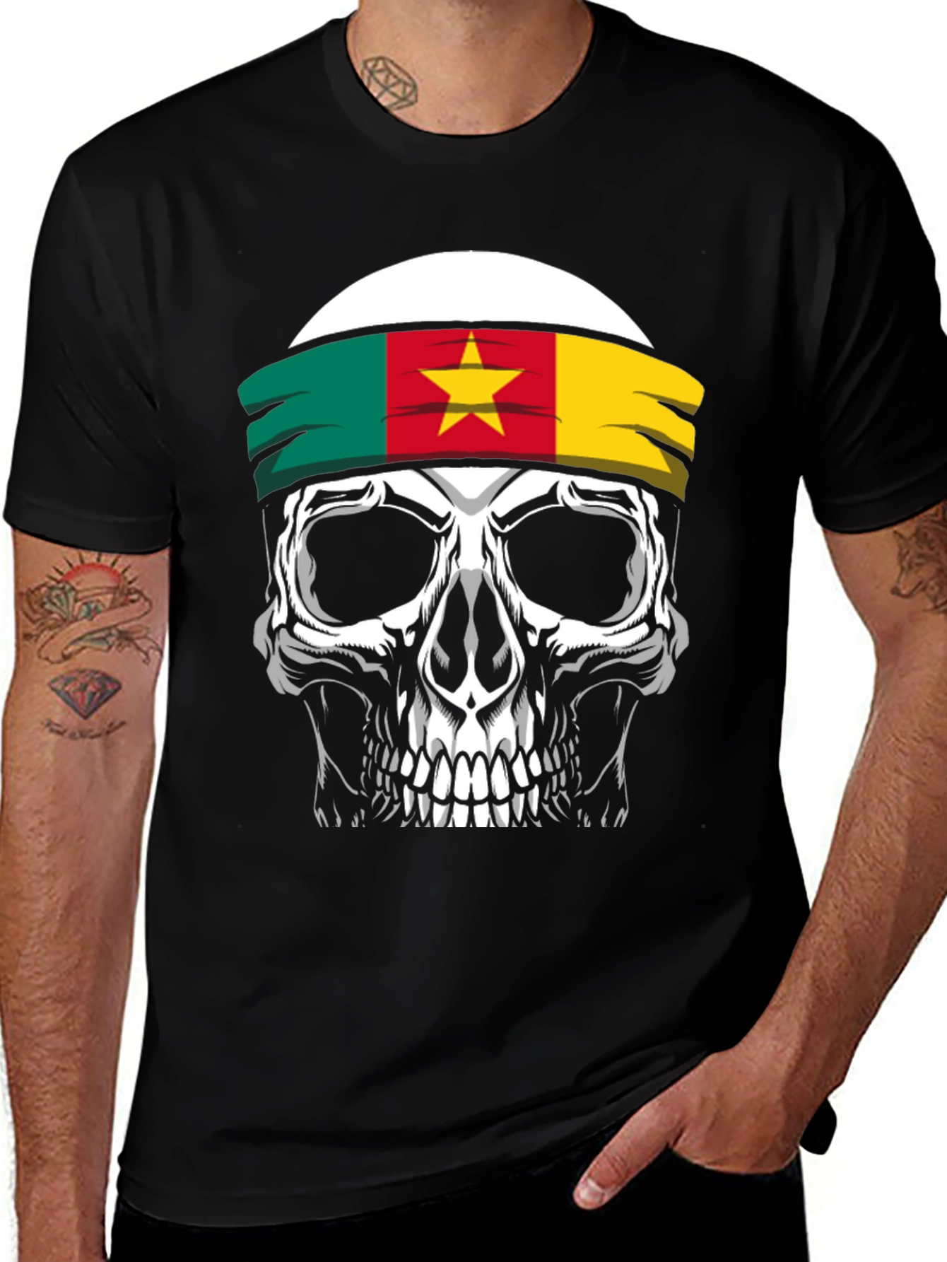 Variant 15 of Cameroon Flag Skull Graphic T-Shirt