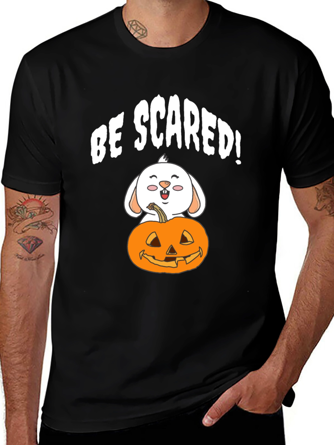 Variant 12 of Be Scared! Bunny & Pumpkin Halloween Graphic Tee