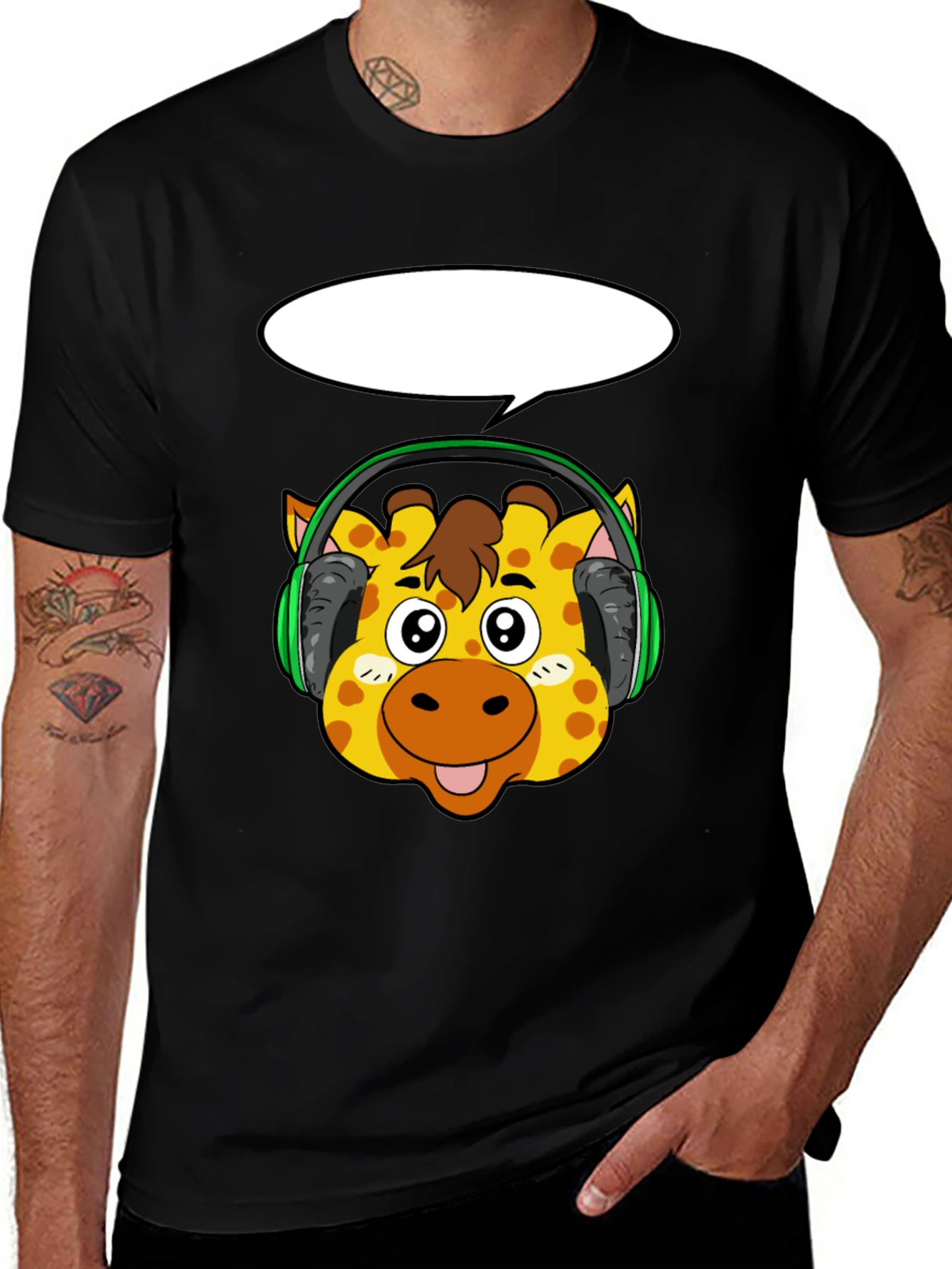 Variant 15 of Giraffe Headphone Graphic Black T-Shirt