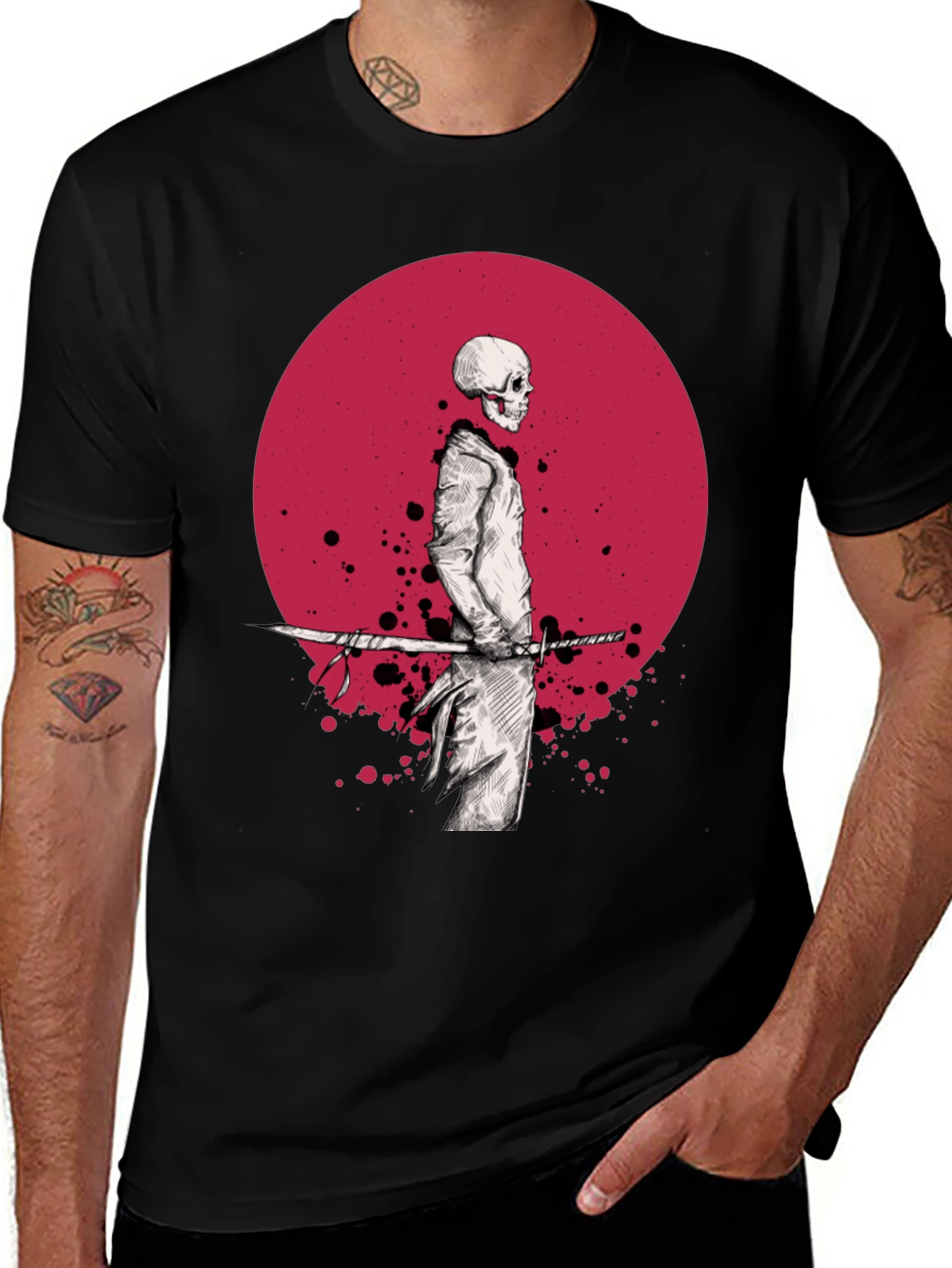 Variant 4 of Samurai Skeleton T-Shirt - Black Graphic Tee