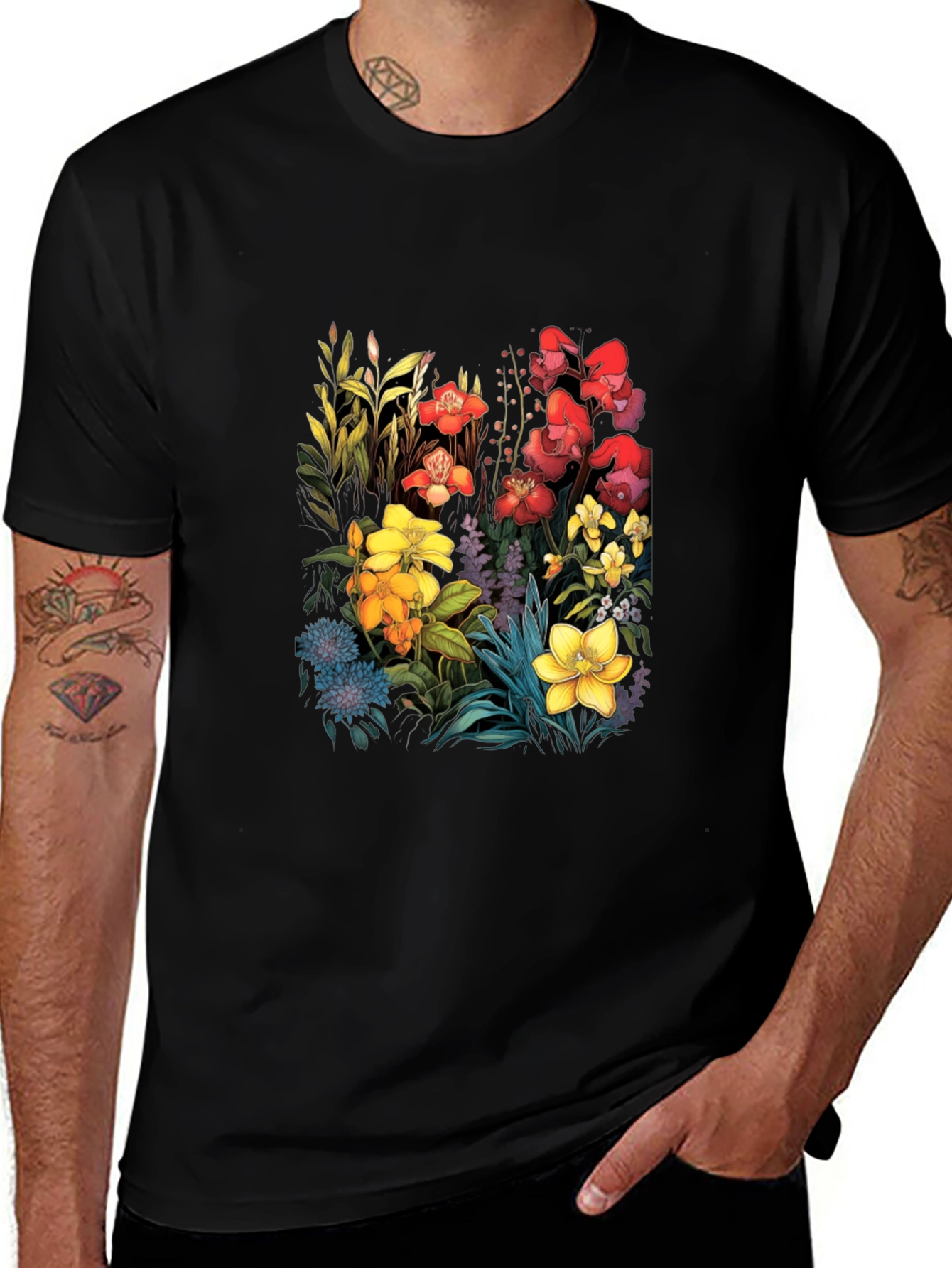 Variant 18 of Floral Print Black T-Shirt