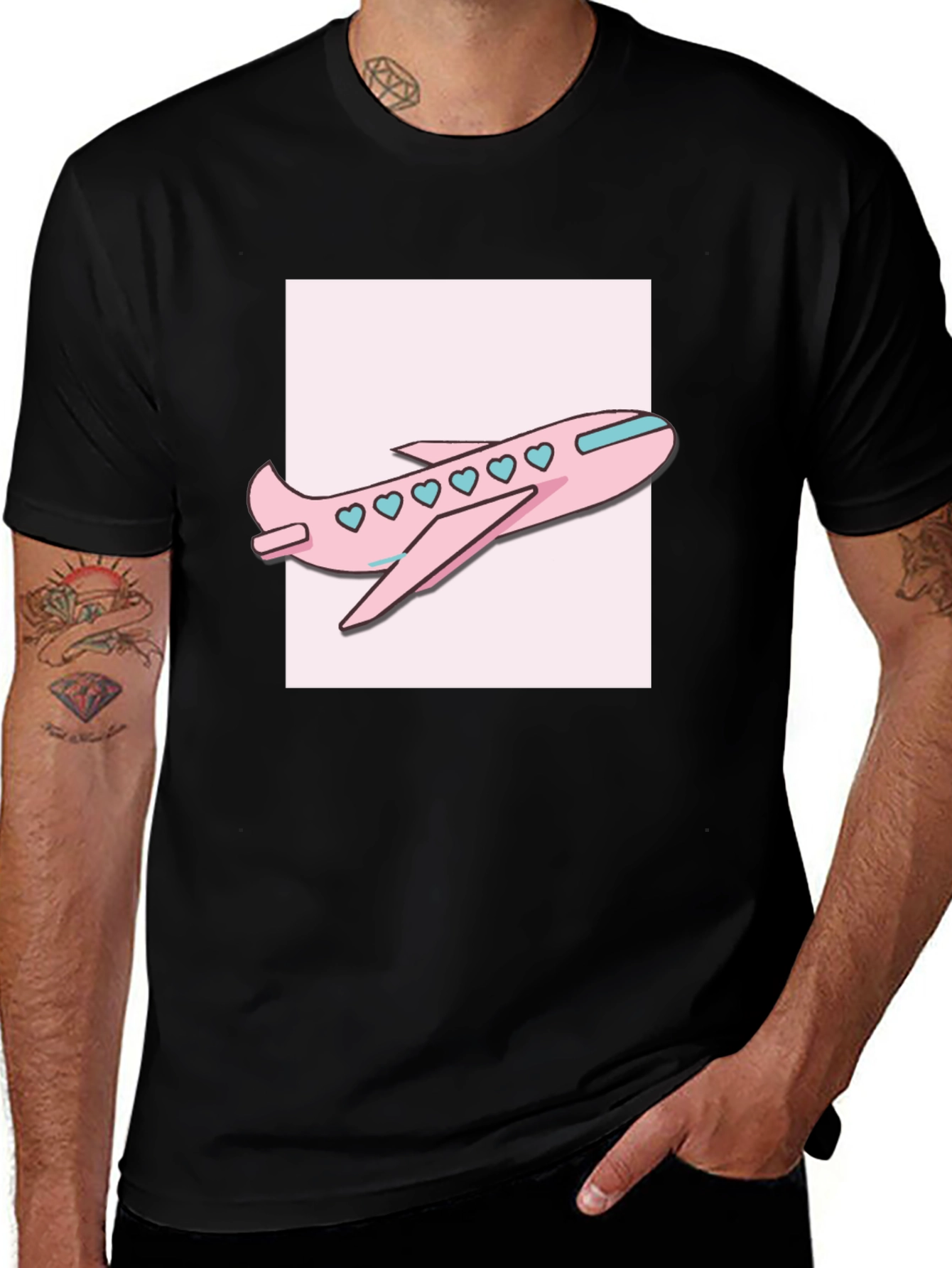 Variant 29 of Heart Airplane T-Shirt - Black Cotton Tee