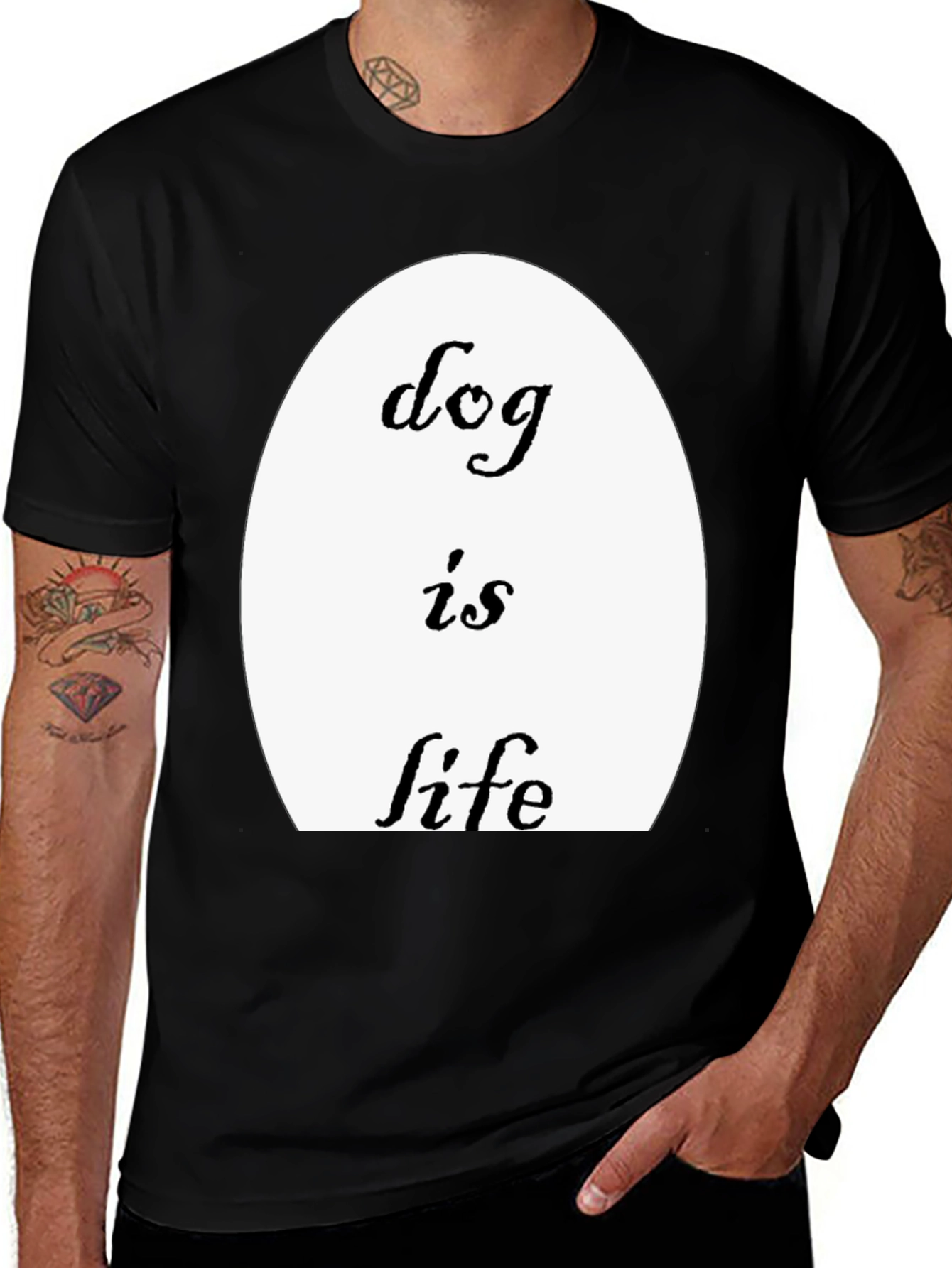 Variant 10 of Dog Is Life T-Shirt - Black Crew Neck Tee