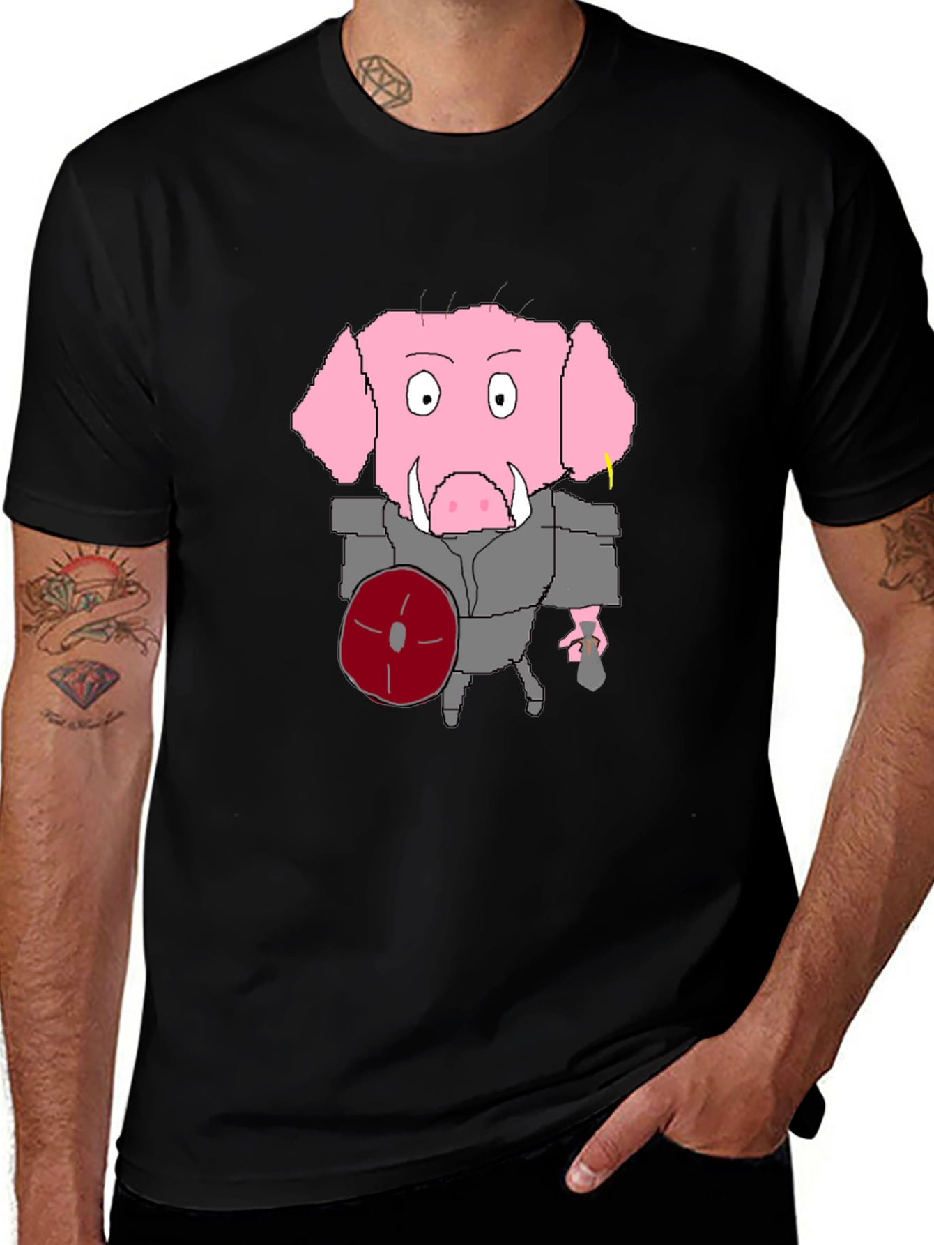 Variant 22 of Cartoon Pig Gladiator Black T-Shirt