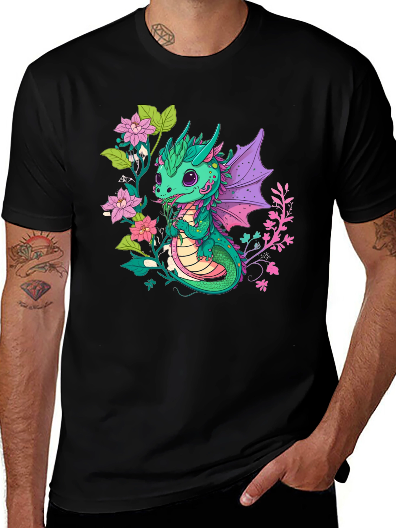 Variant 13 of Cute Dragon & Floral Graphic T-Shirt