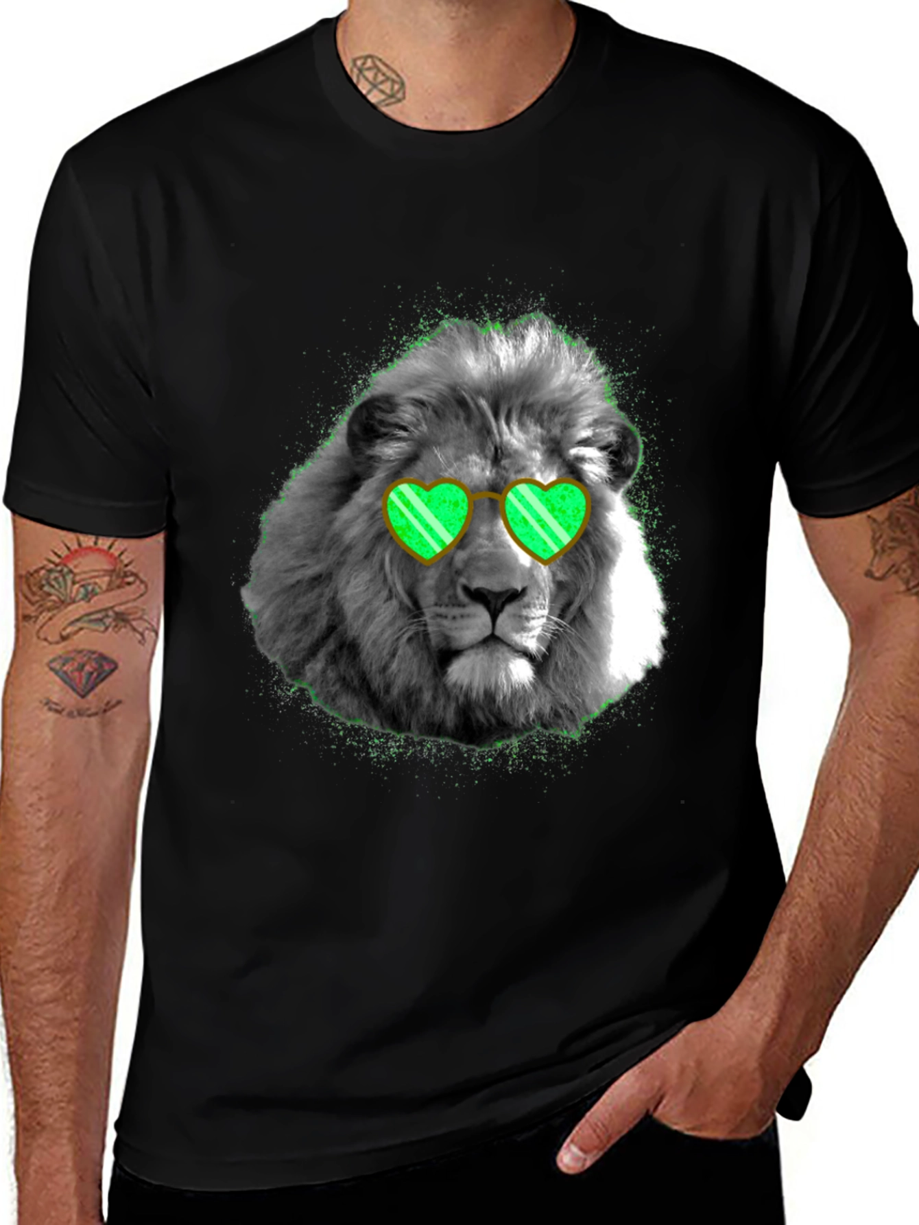 Variant 29 of Lion with Heart Glasses T-Shirt - Black Cotton Tee