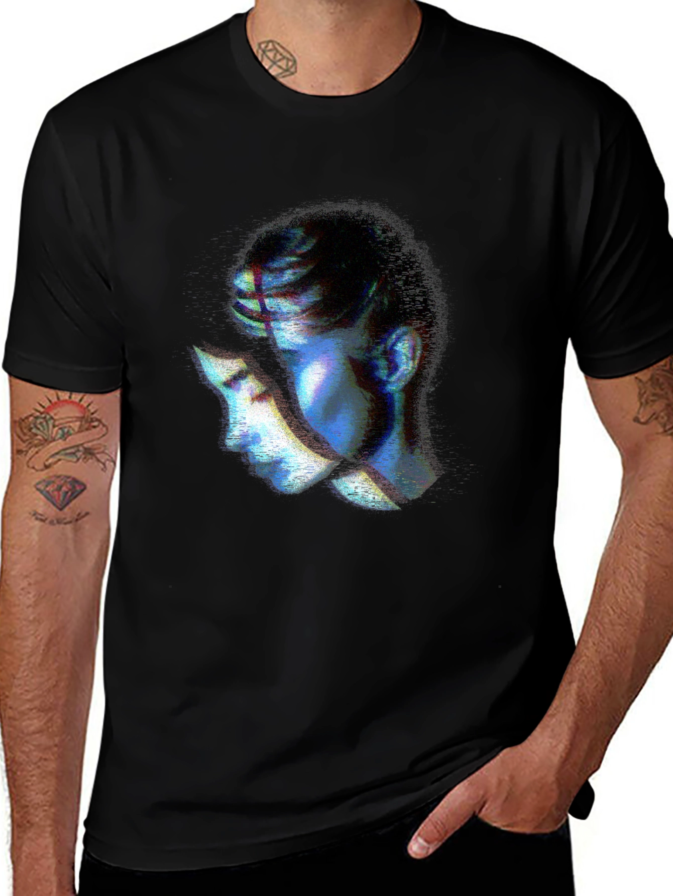 Variant 8 of Abstract Face Graphic Print Black T-Shirt