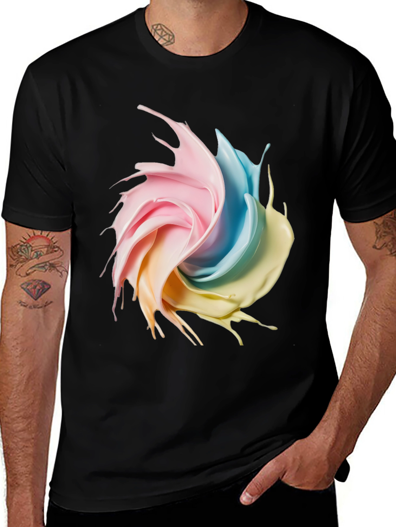 Variant 22 of Colorful Swirl Graphic T-Shirt - Black