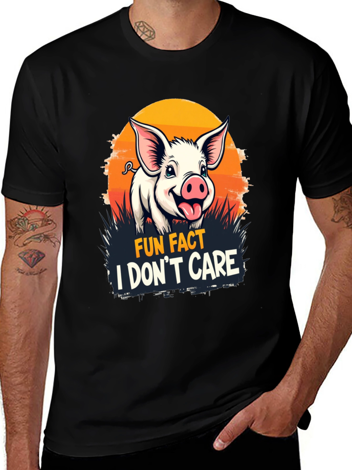 Variant 9 of Fun Fact Pig T-Shirt: I Don't Care Novelty Tee