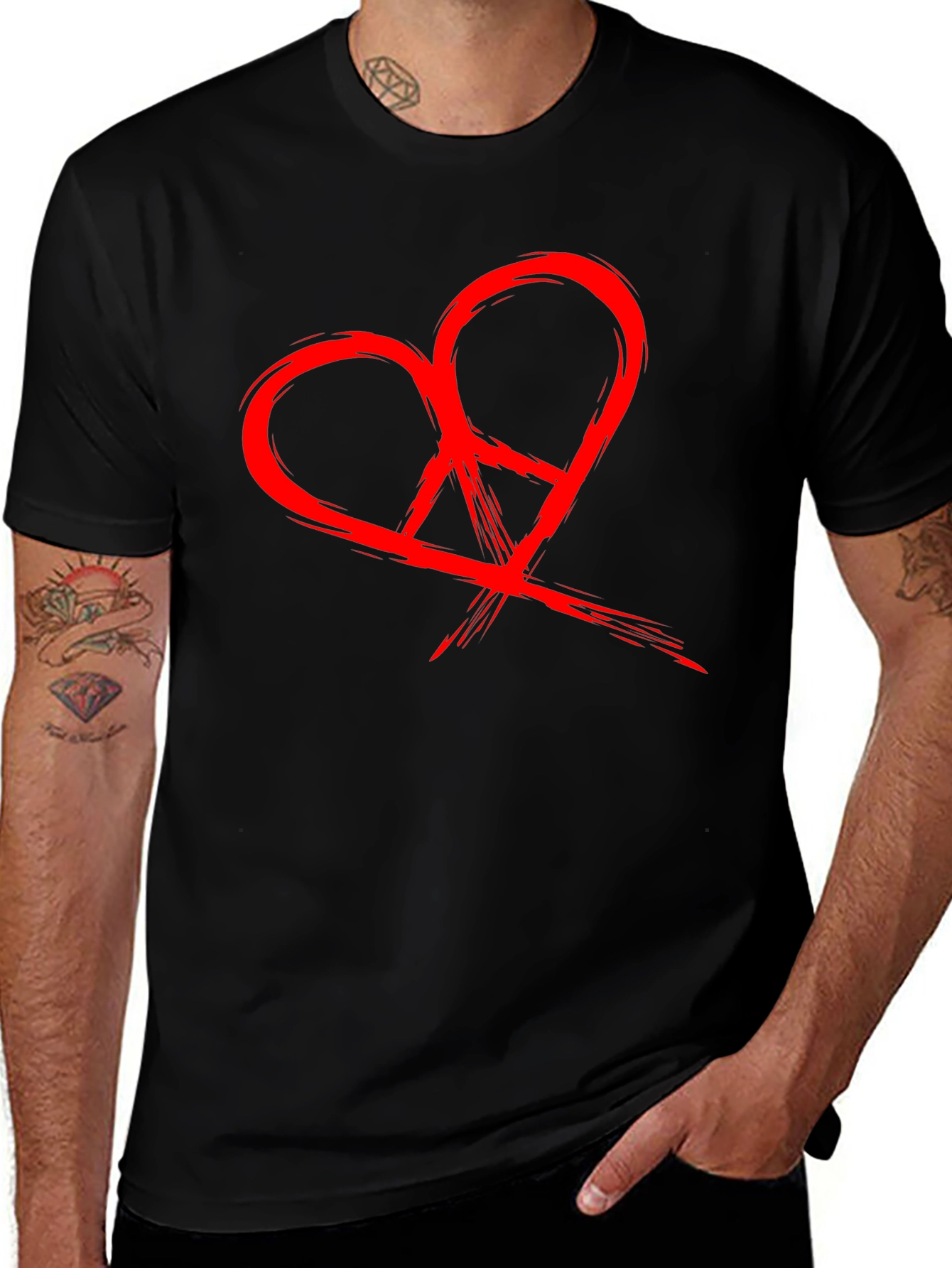Variant 2 of Heart Peace Sign Graphic Black T-Shirt