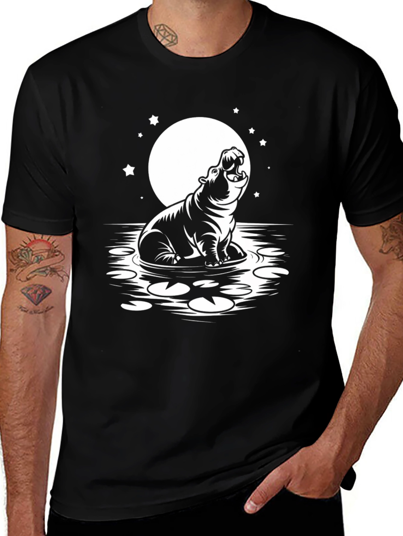 Variant 28 of Hippo Under the Moon Graphic Tee