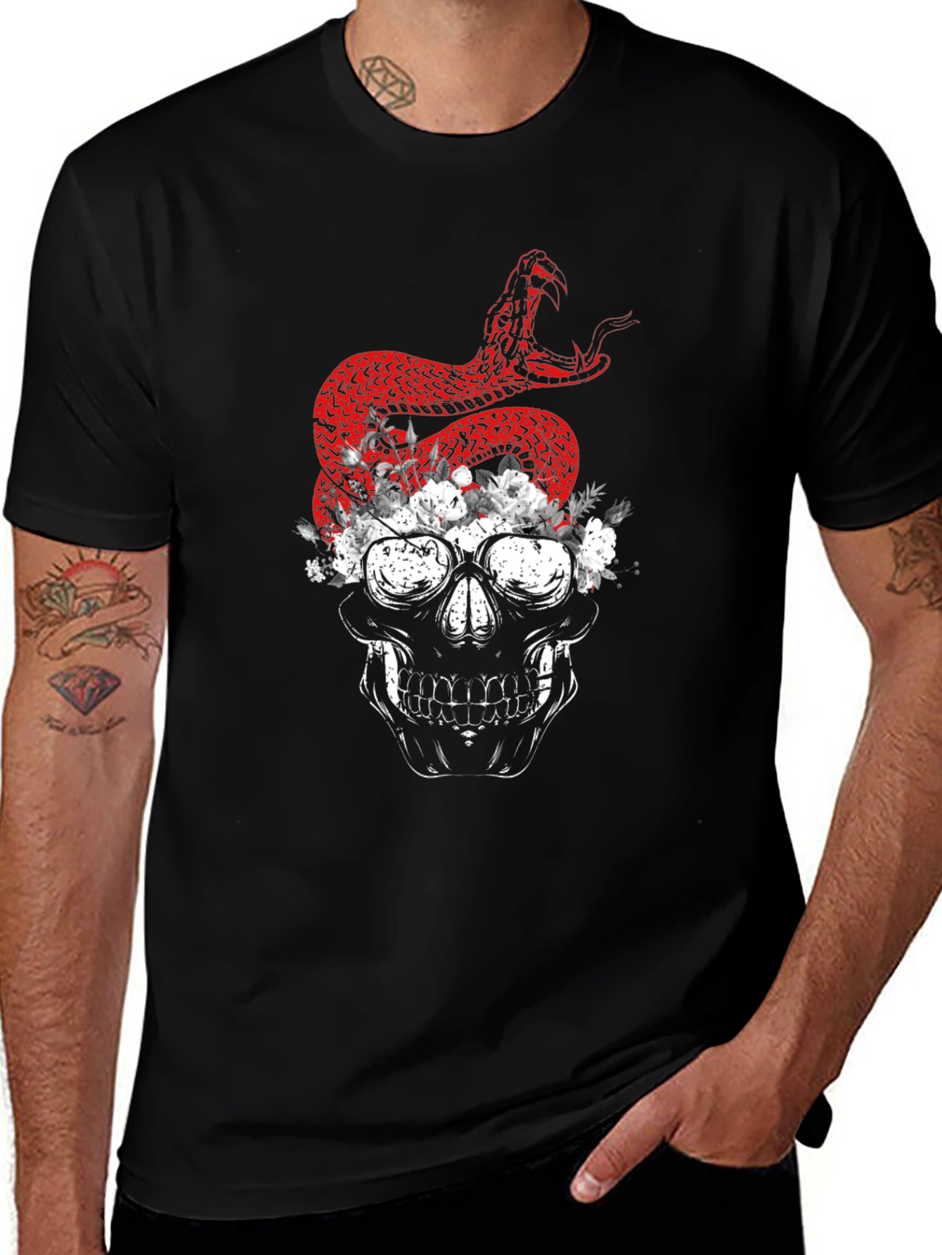 Variant 26 of Skull & Snake Graphic Tee - Dark Humor Fashion