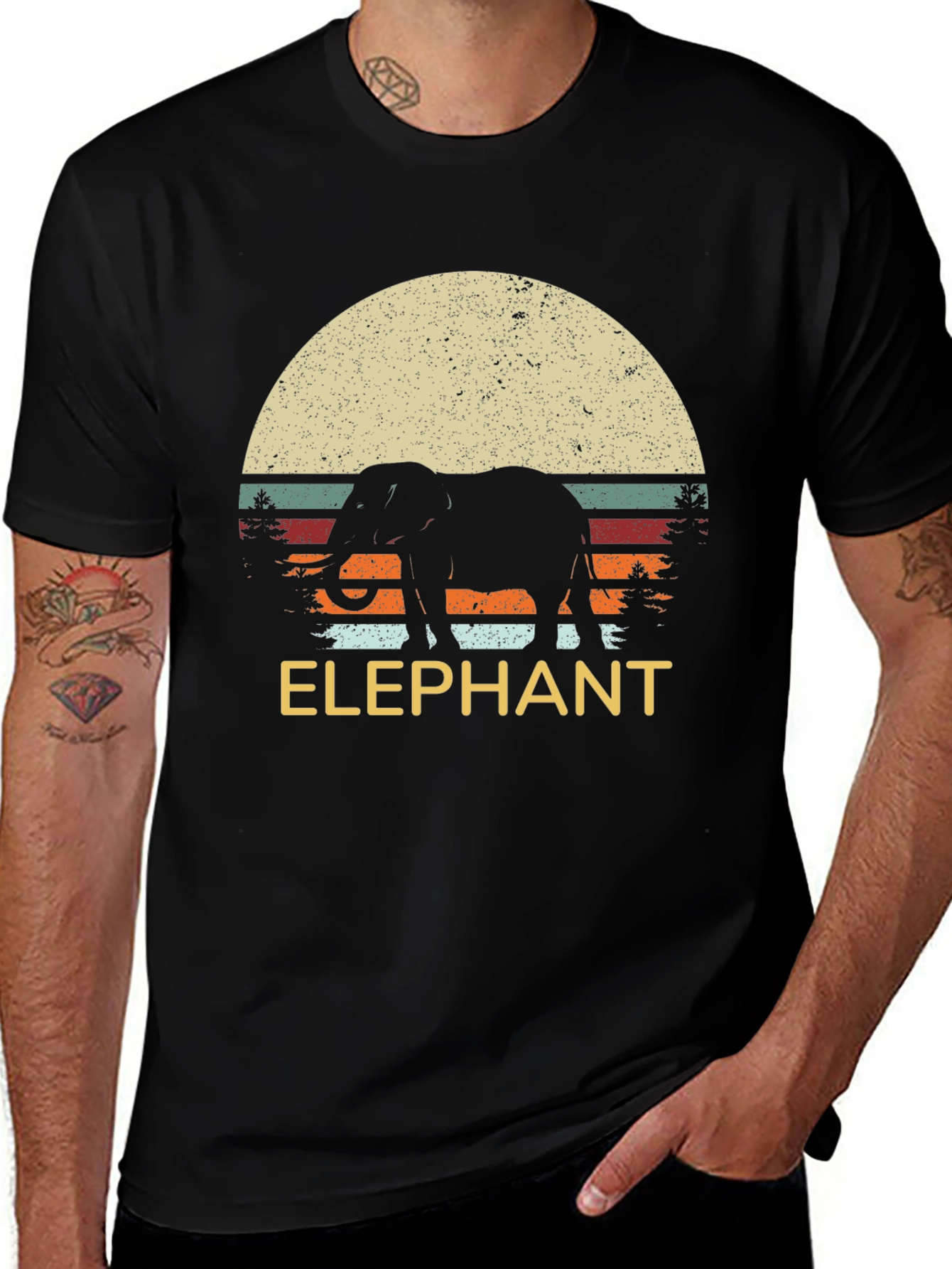 Variant 9 of Elephant Sunset Graphic T-Shirt - Cool Vintage Style
