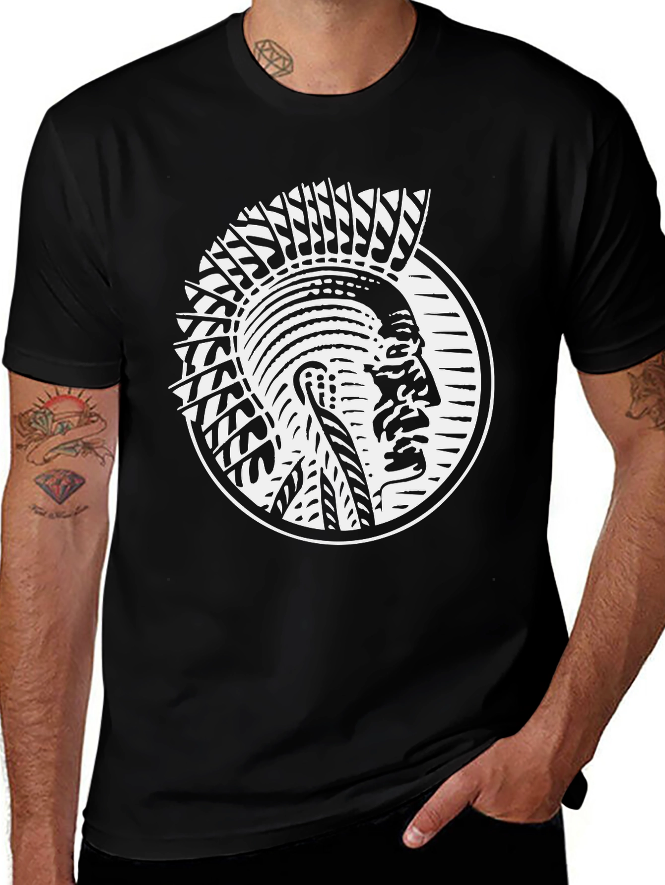 Variant 29 of Native American Chief Graphic Tee - Black