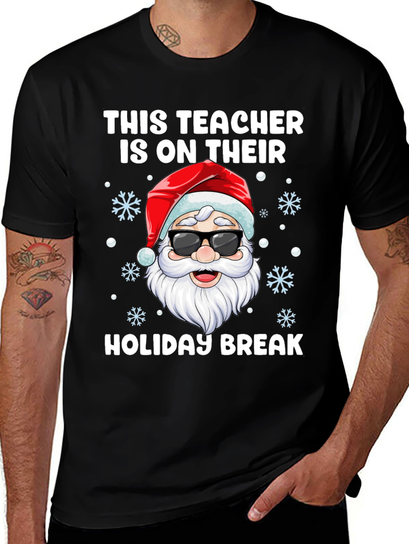 Teacher Holiday Break Santa Graphic Tee