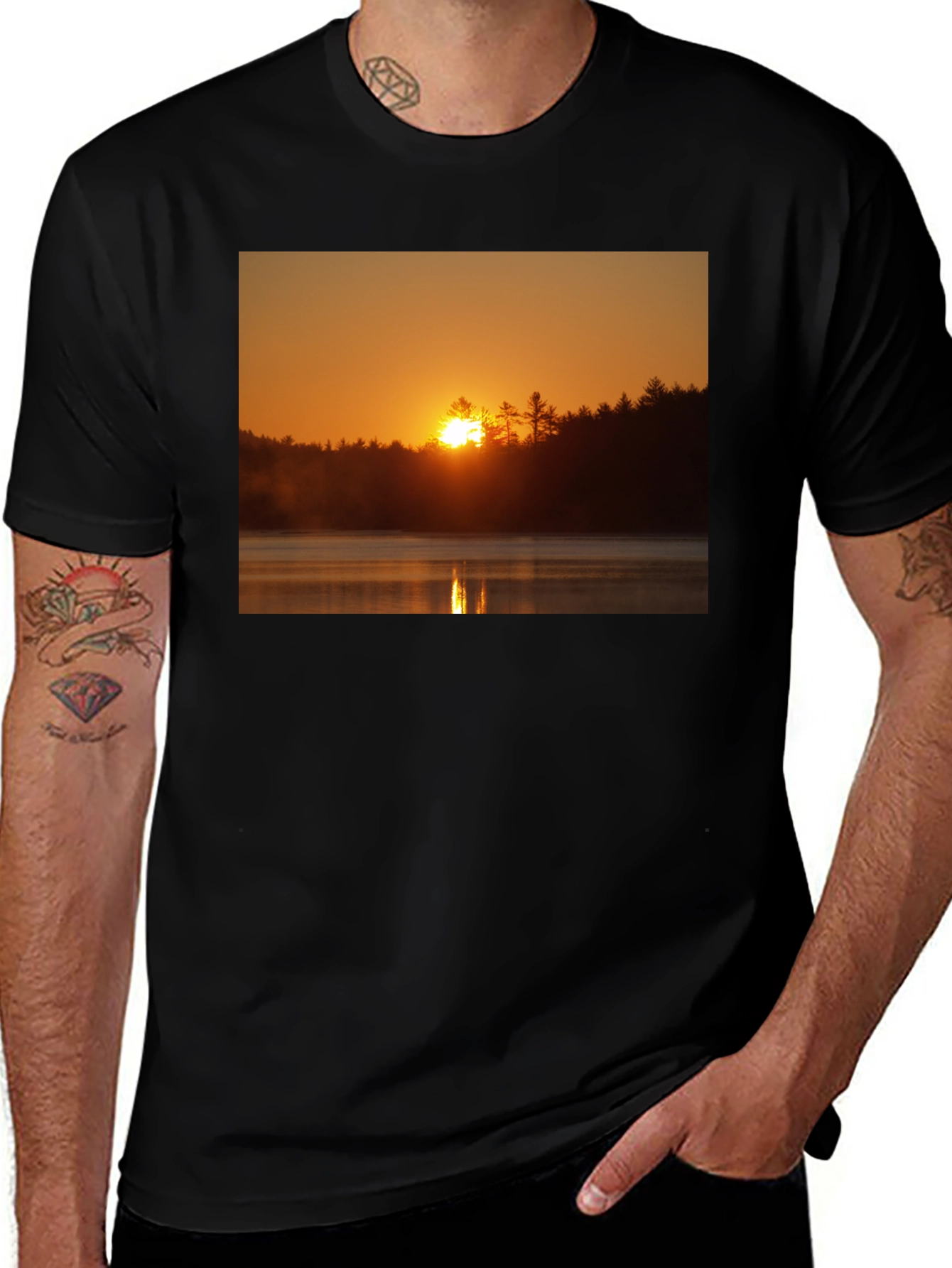 Variant 21 of Sunset Lake Graphic Tee - Nature Inspired Black T-Shirt