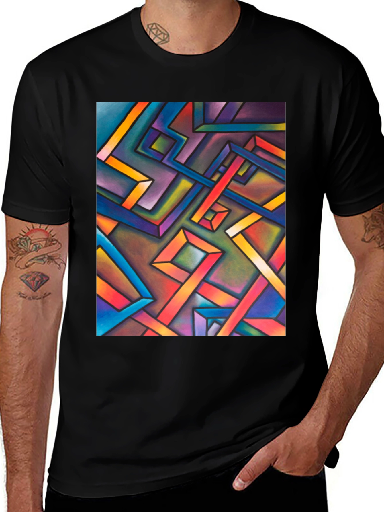 Variant 27 of Abstract Geometric Art Men's Black T-Shirt