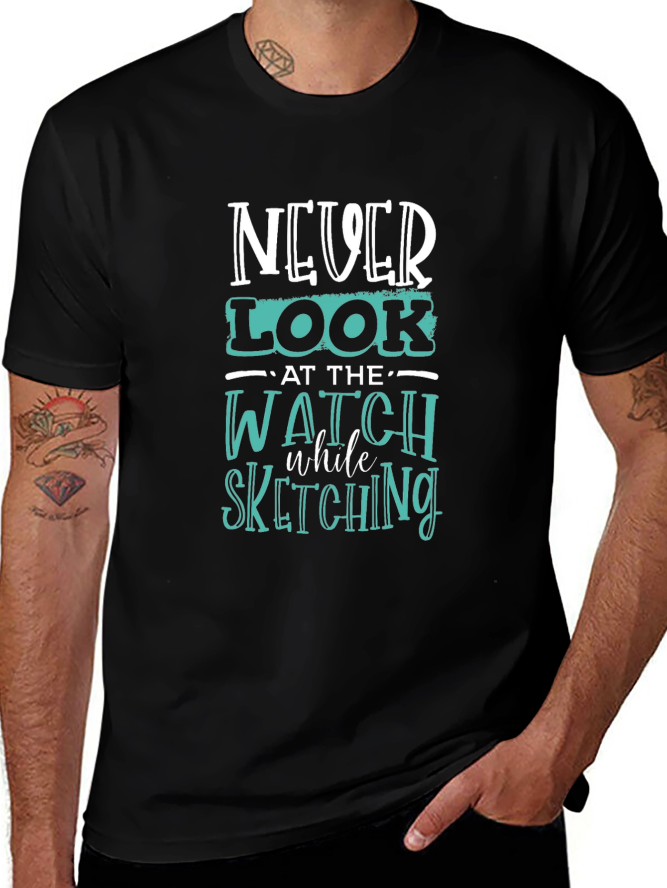 Variant 25 of Never Look T-Shirt Sketching Artist Tee Black Cotton