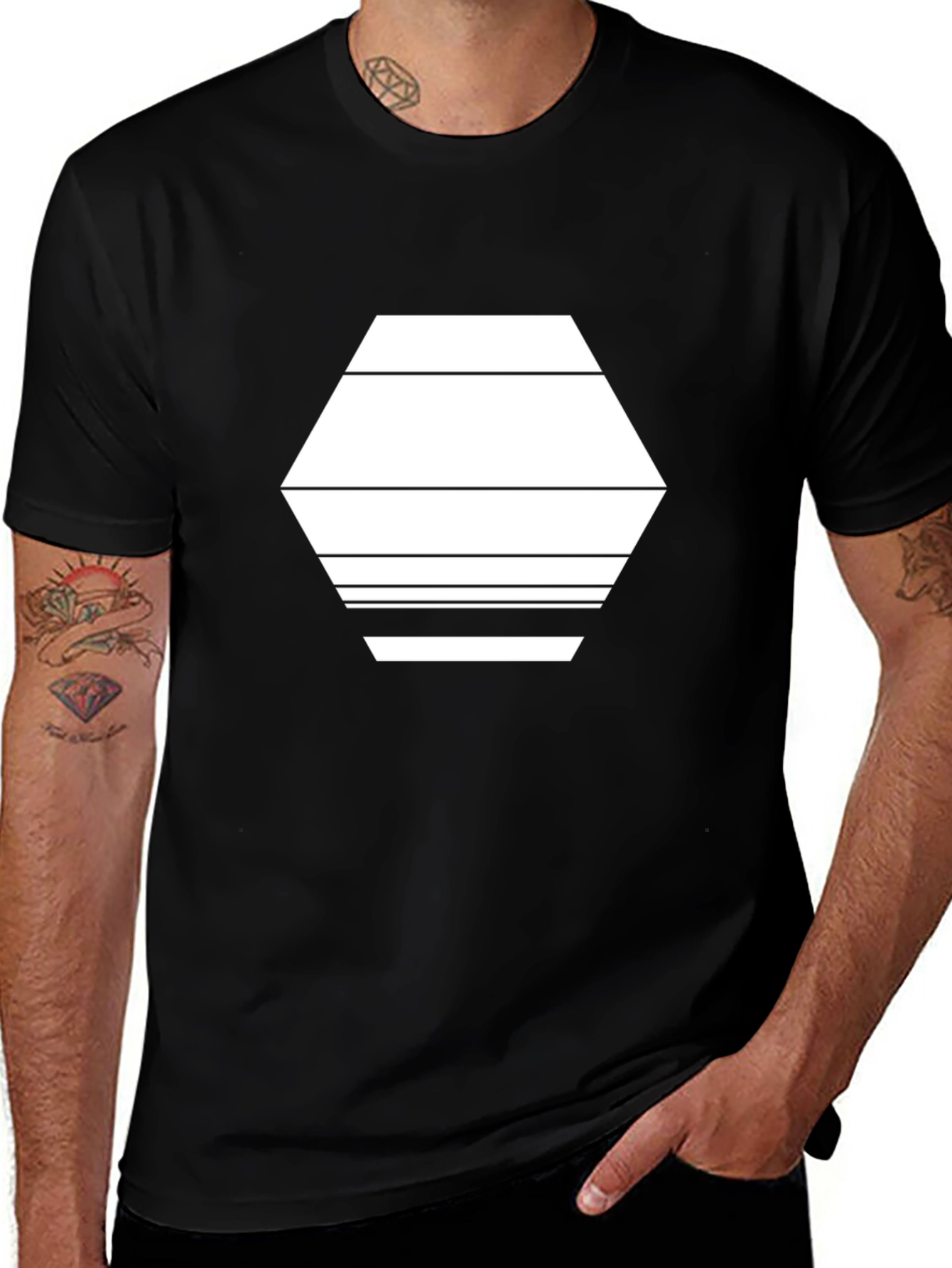 Variant 12 of Modern Hexagon Graphic Tee - Black Cotton Blend