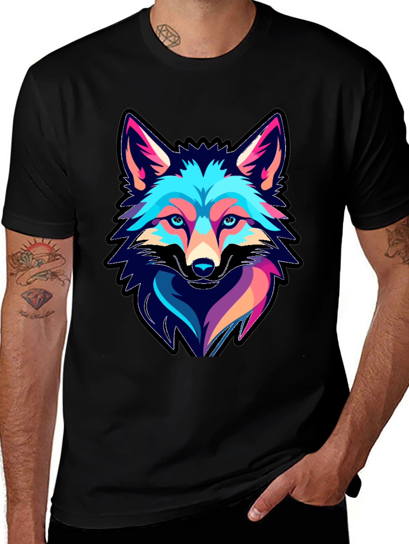 Variant 27 of Cool Fox Graphic Print Black T-Shirt