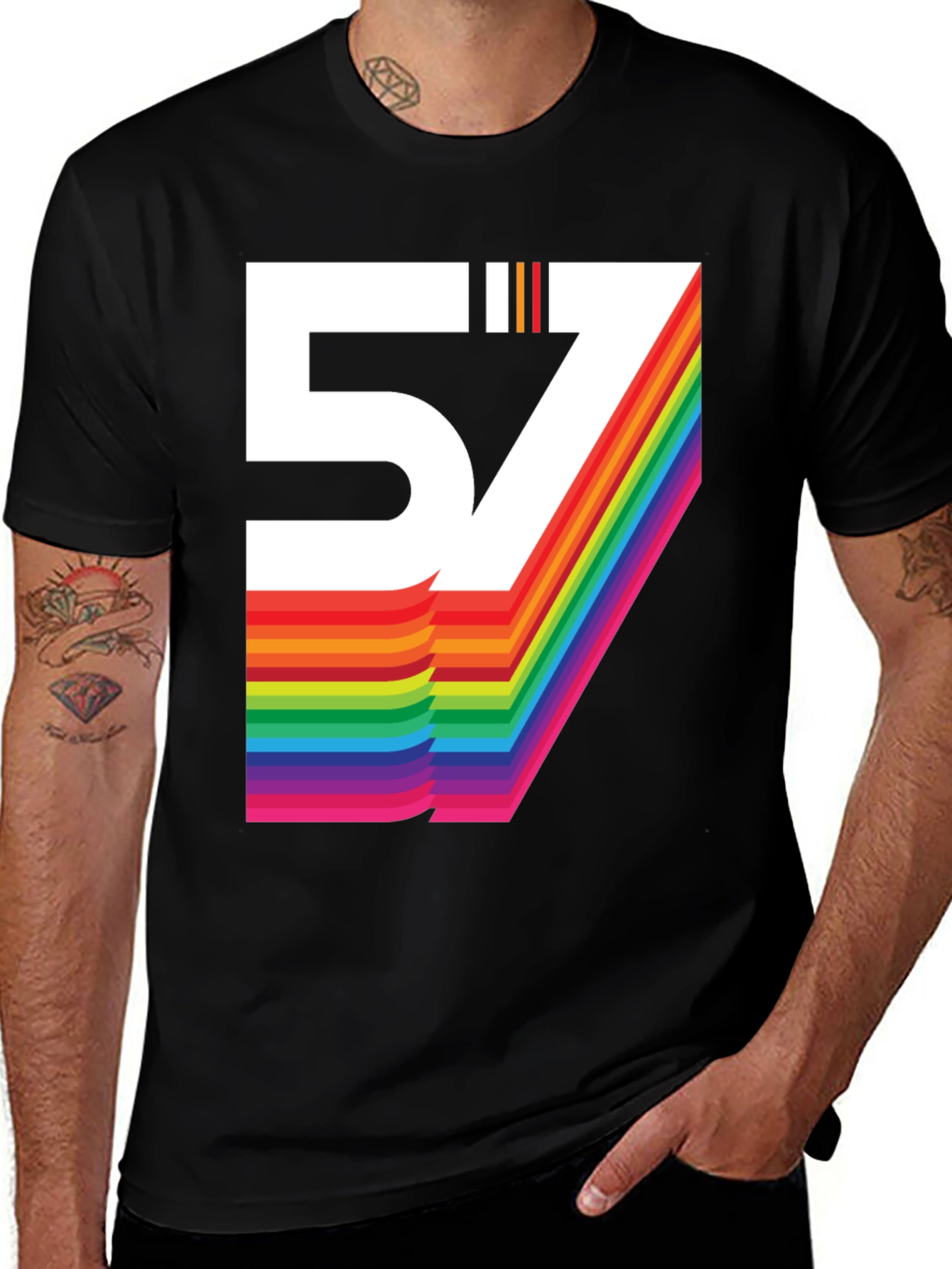 Variant 19 of Retro 57 Rainbow Graphic T-Shirt - Black