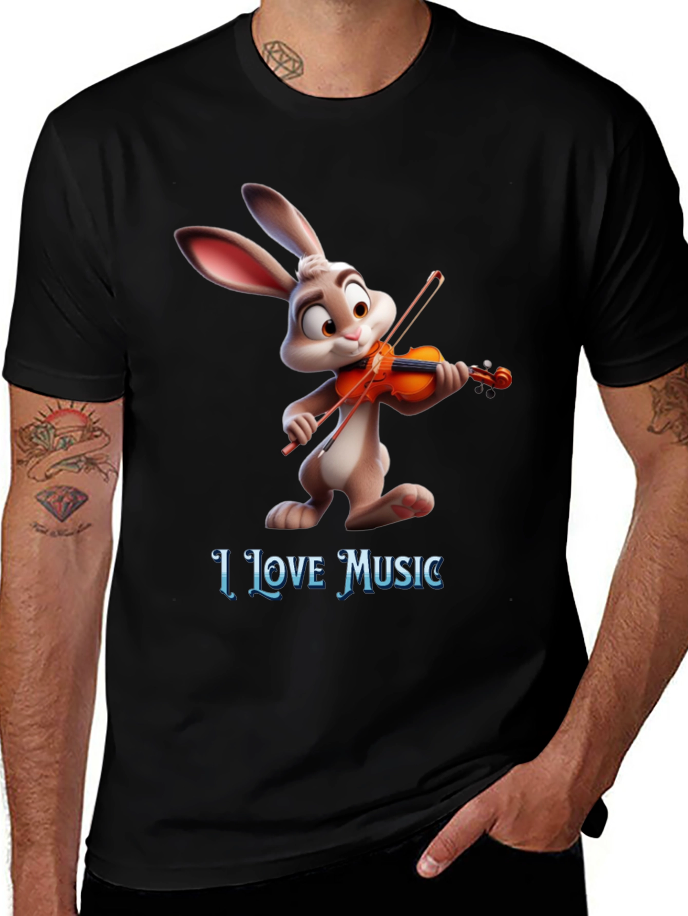 Variant 19 of I Love Music T-Shirt with Bunny Playing Violin